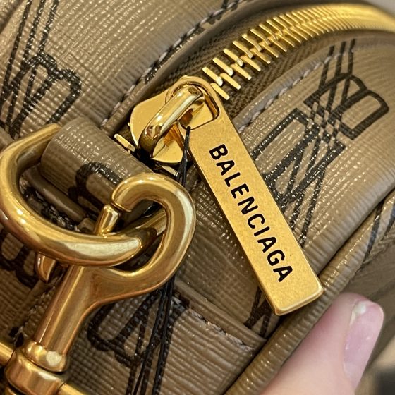 Balenciaga Coated Canvas BB Monogram Medium Camera Bag Beige Brown