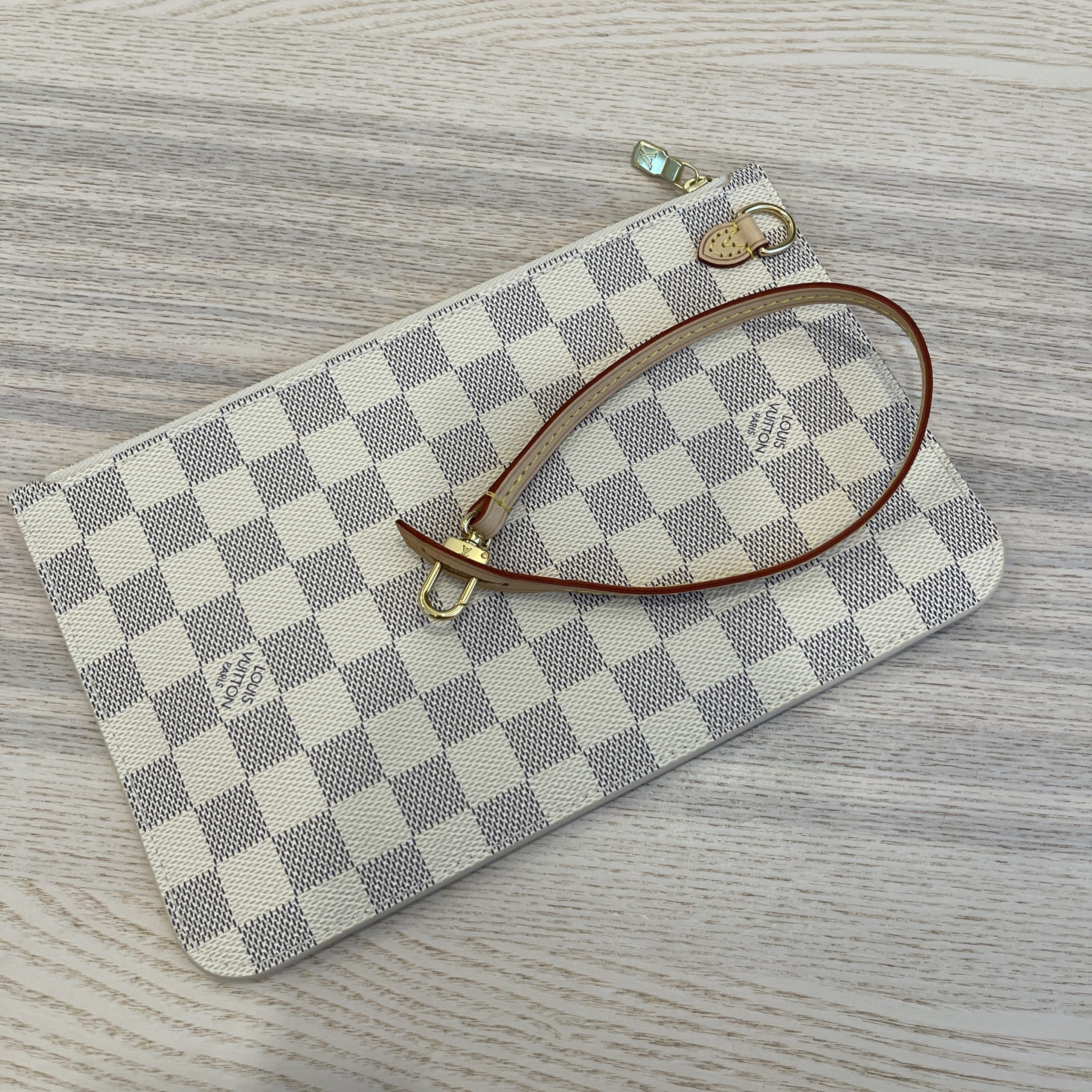 White Louis Vuitton Damier Azur Neverfull Pochette Pouch