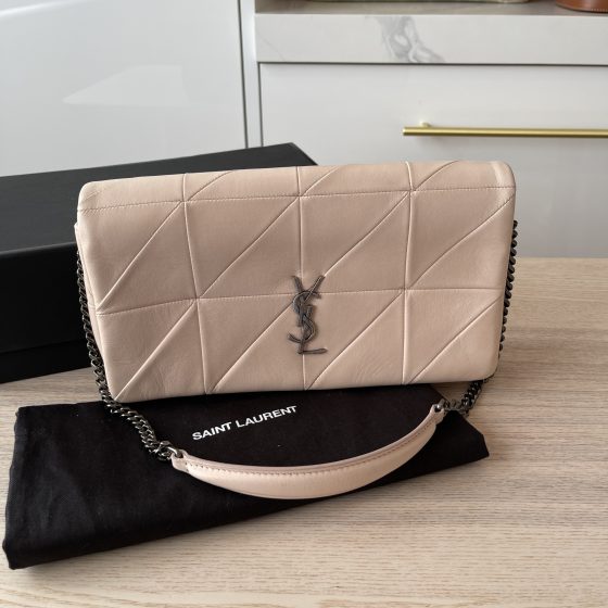 Saint Laurent Jamie Patchwork Lambskin Shoulder Bag Neutral Pink