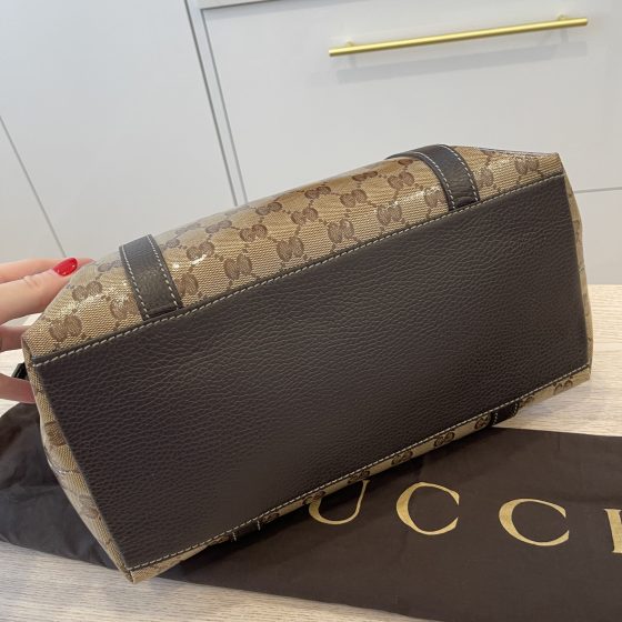 Gucci Crystal Monogram Medium GG Charm Dome Satchel Dark Brown