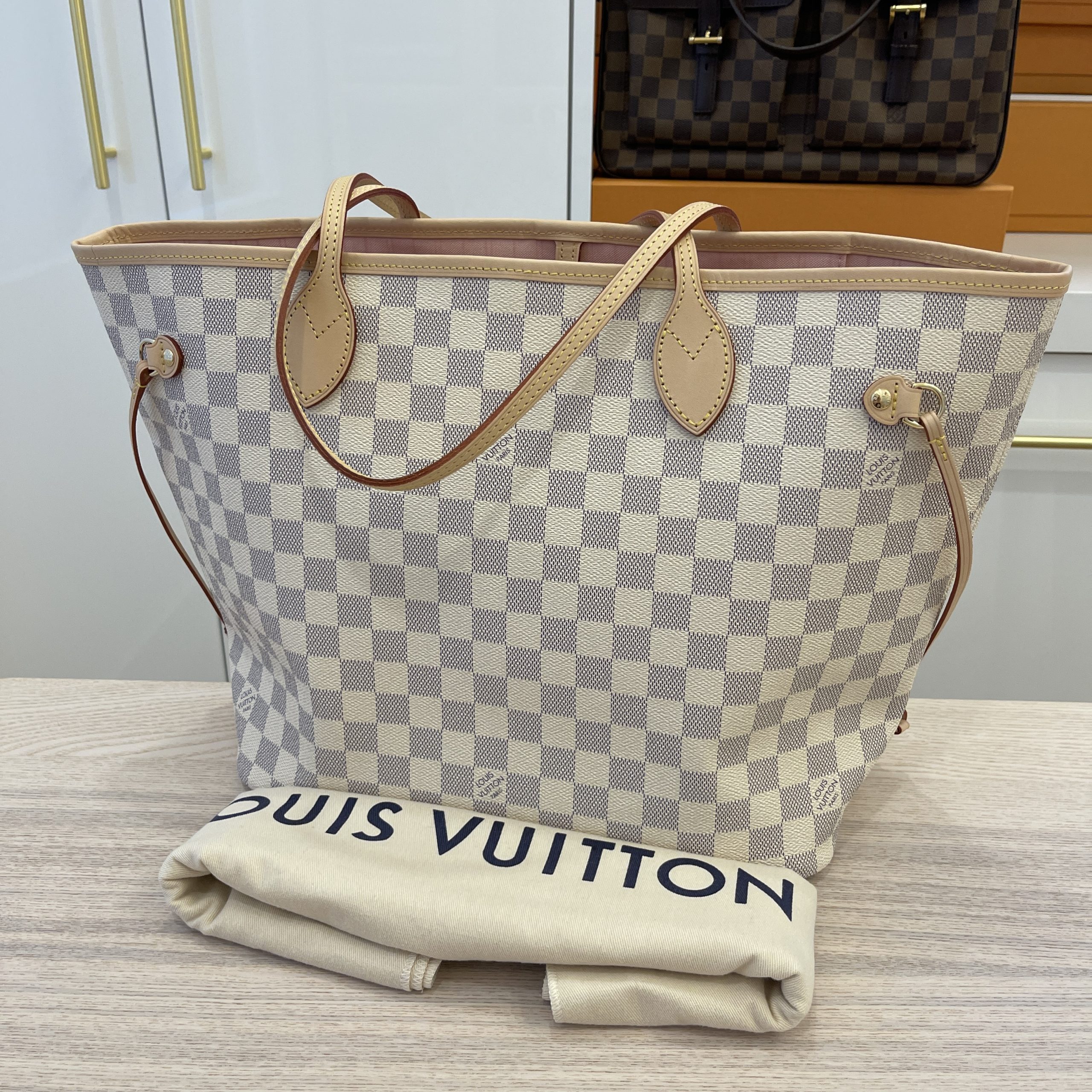 Louis Vuitton Damier Azur Neverfull MM Rose Ballerine