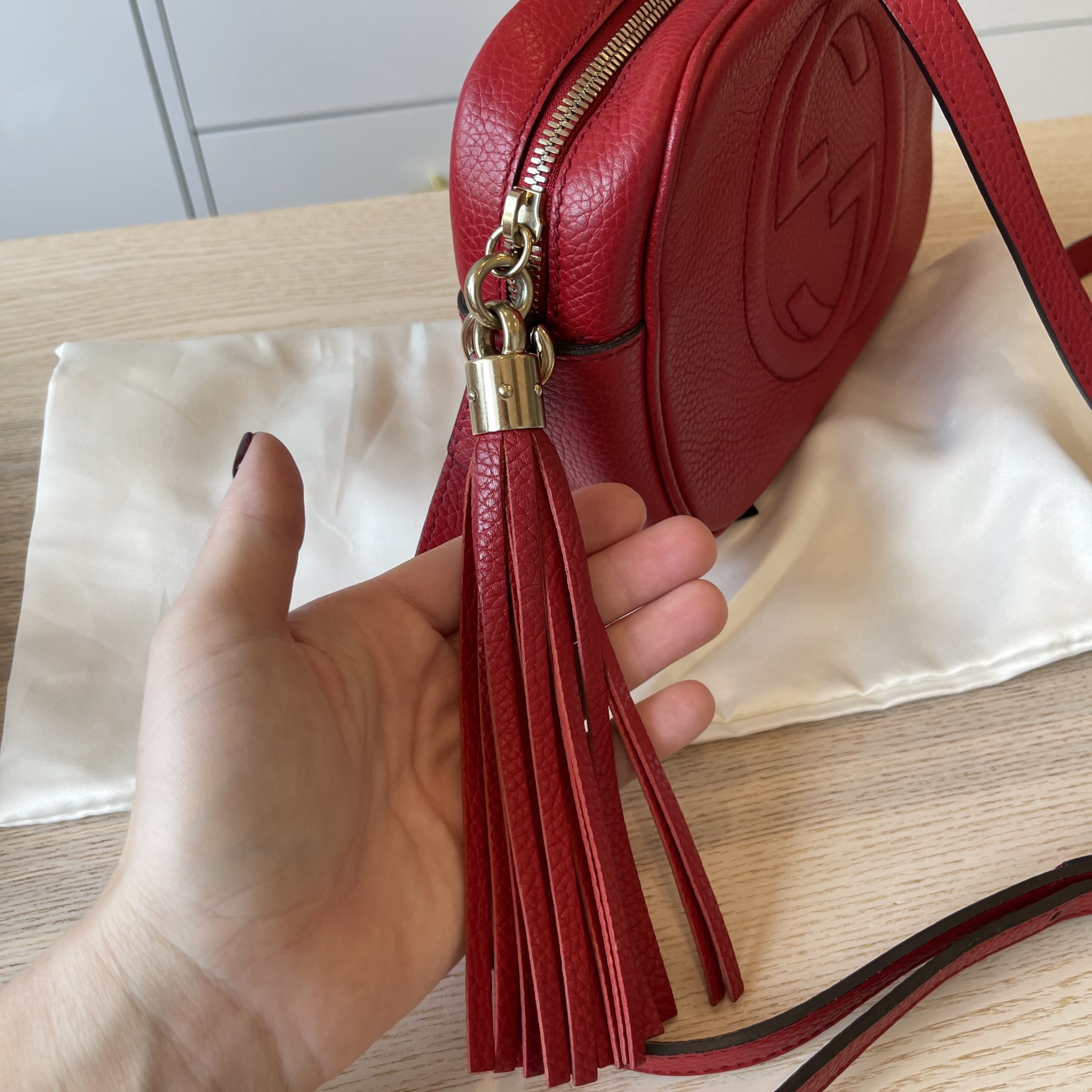 Gucci Calfskin Small Soho Disco Bag Red