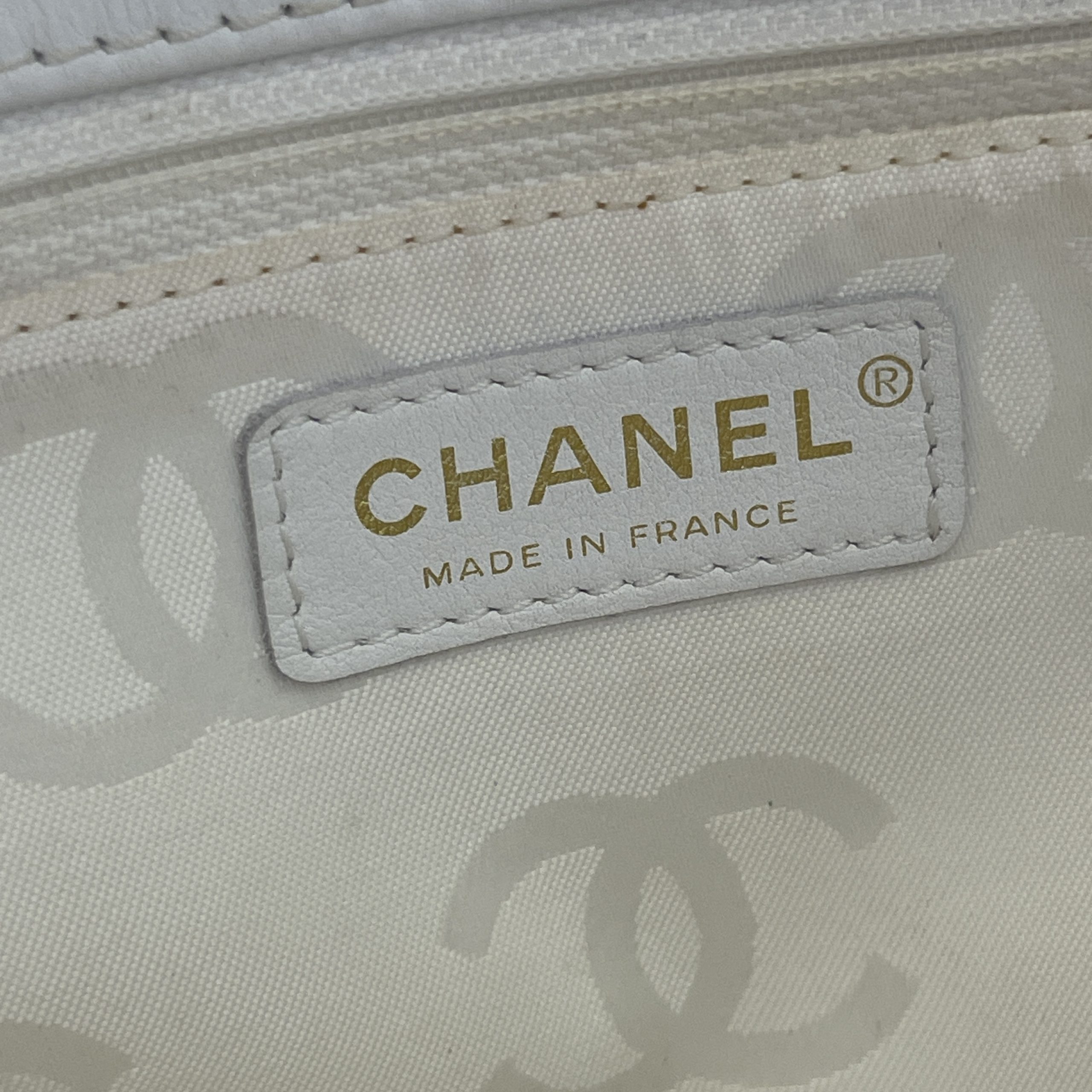 Chanel Surpique Top Handle Flap Bag White and Beige Jersey