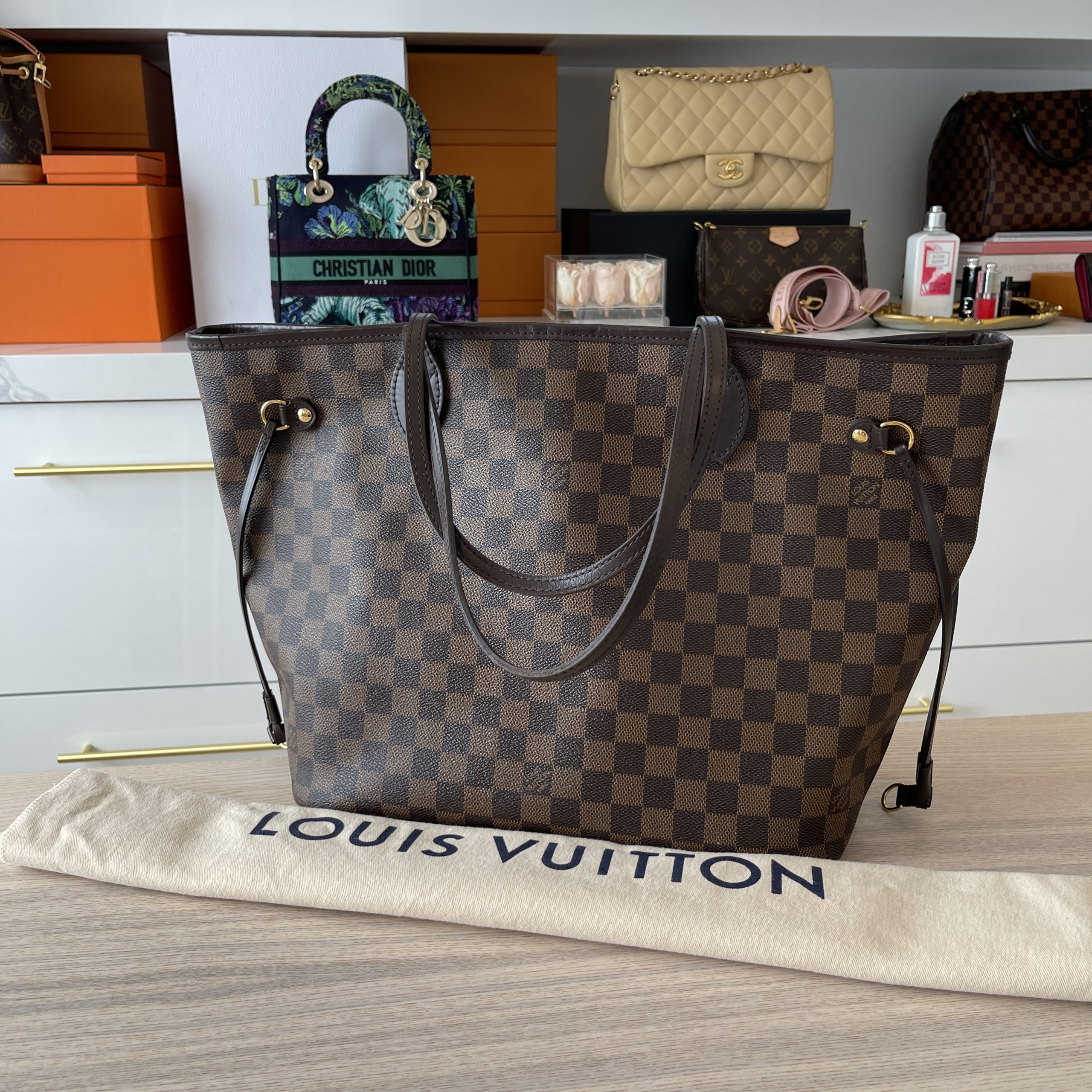 Louis Vuitton Damier Ebene Neverfull MM Rose Ballerine