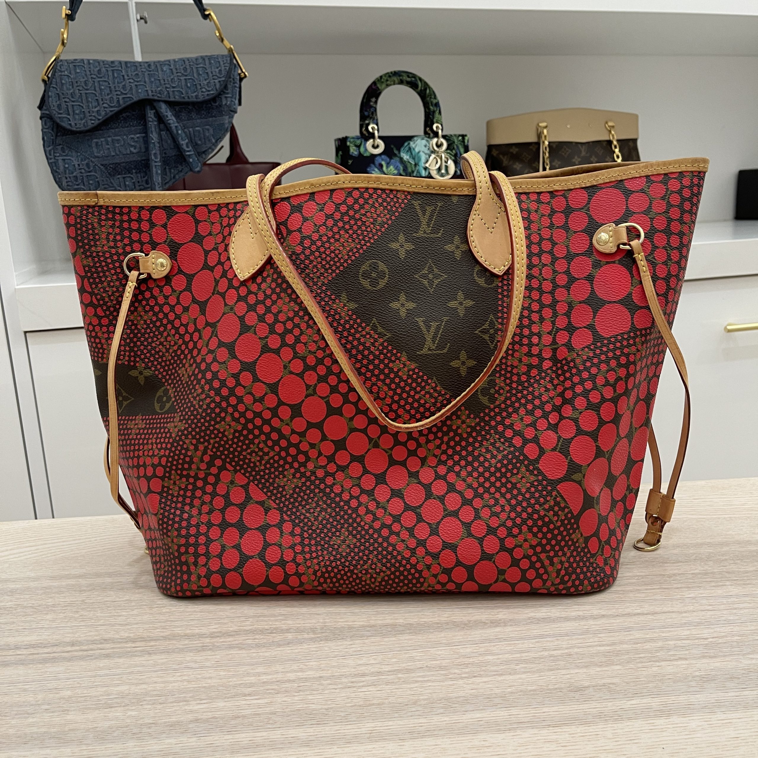 Louis Vuitton Monogram Kusama Waves Neverfull MM Red