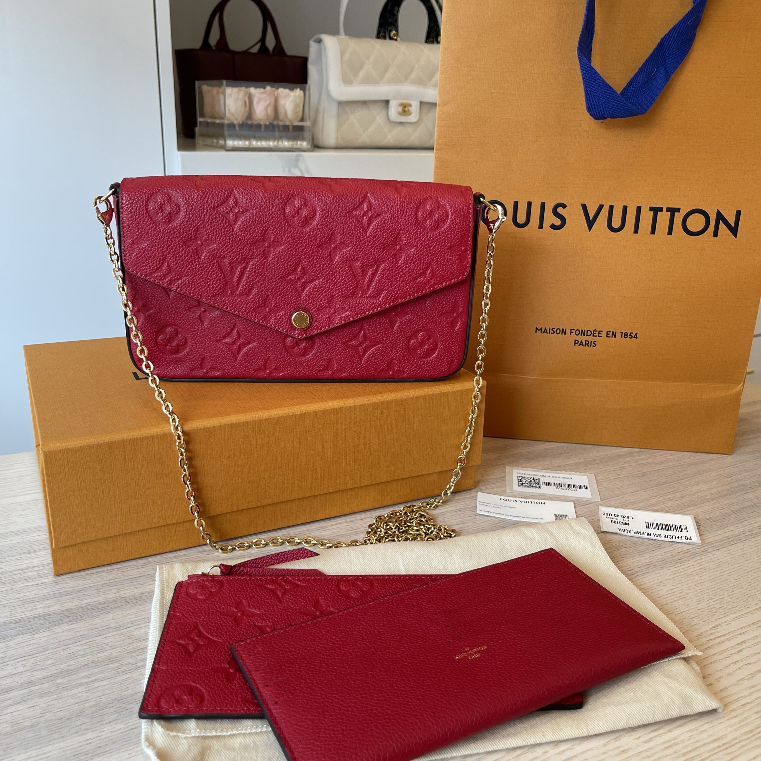 Louis Vuitton Felicie Full Set With Inserts Pochette Scarlet Red . New In  Box!