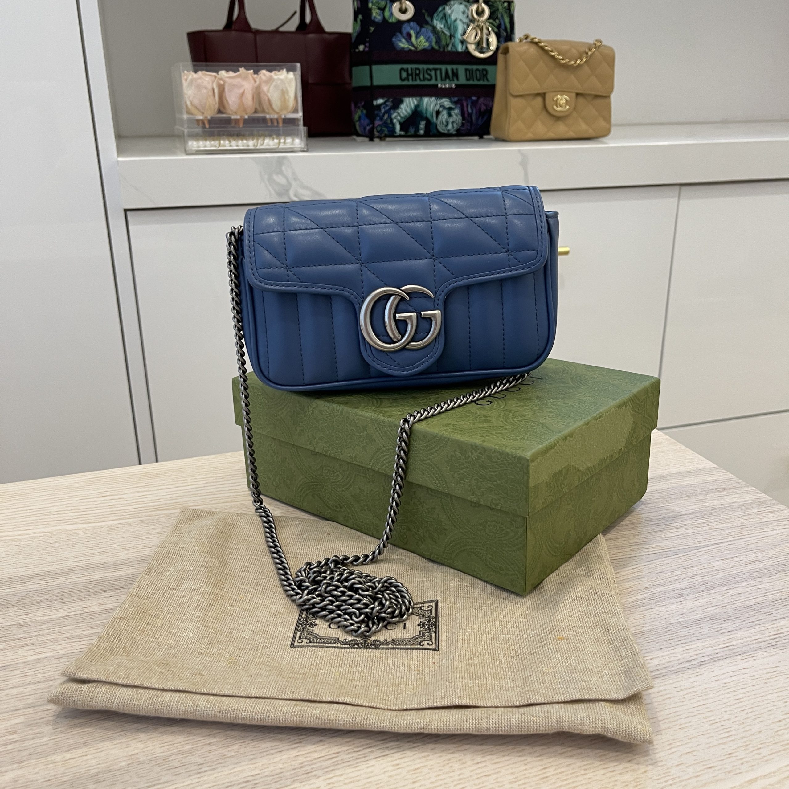 Gucci Blue GG Marmont Blue Super Mini Bag