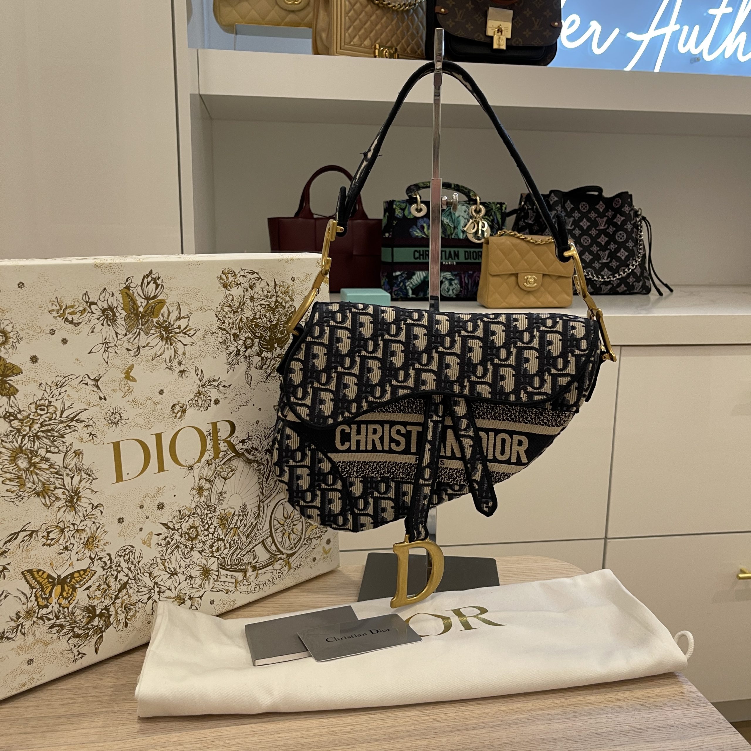 Dior Oblique Embroidery Saddle Bag