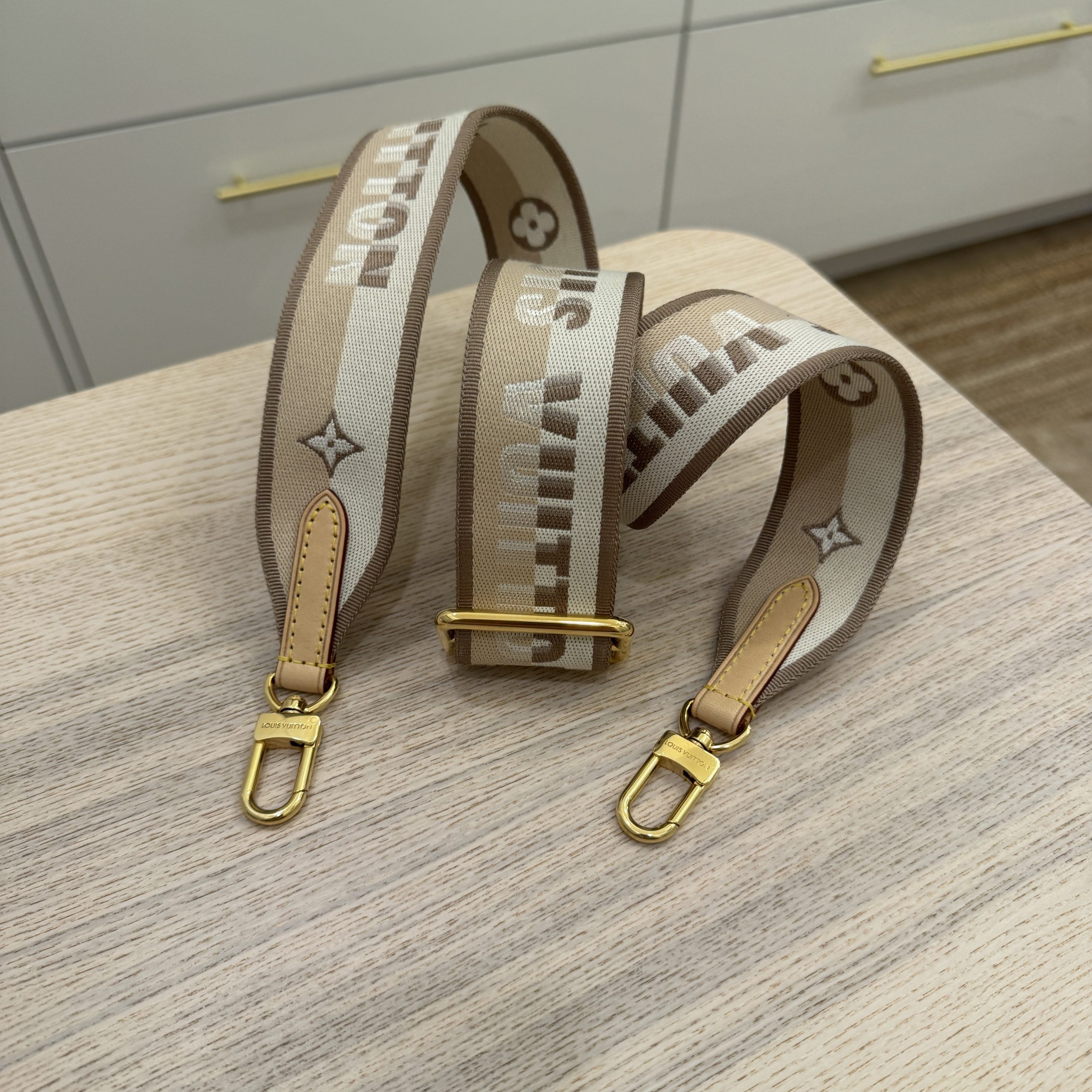 LOUIS VUITTON Leather Bandouliere Shoulder Strap Beige