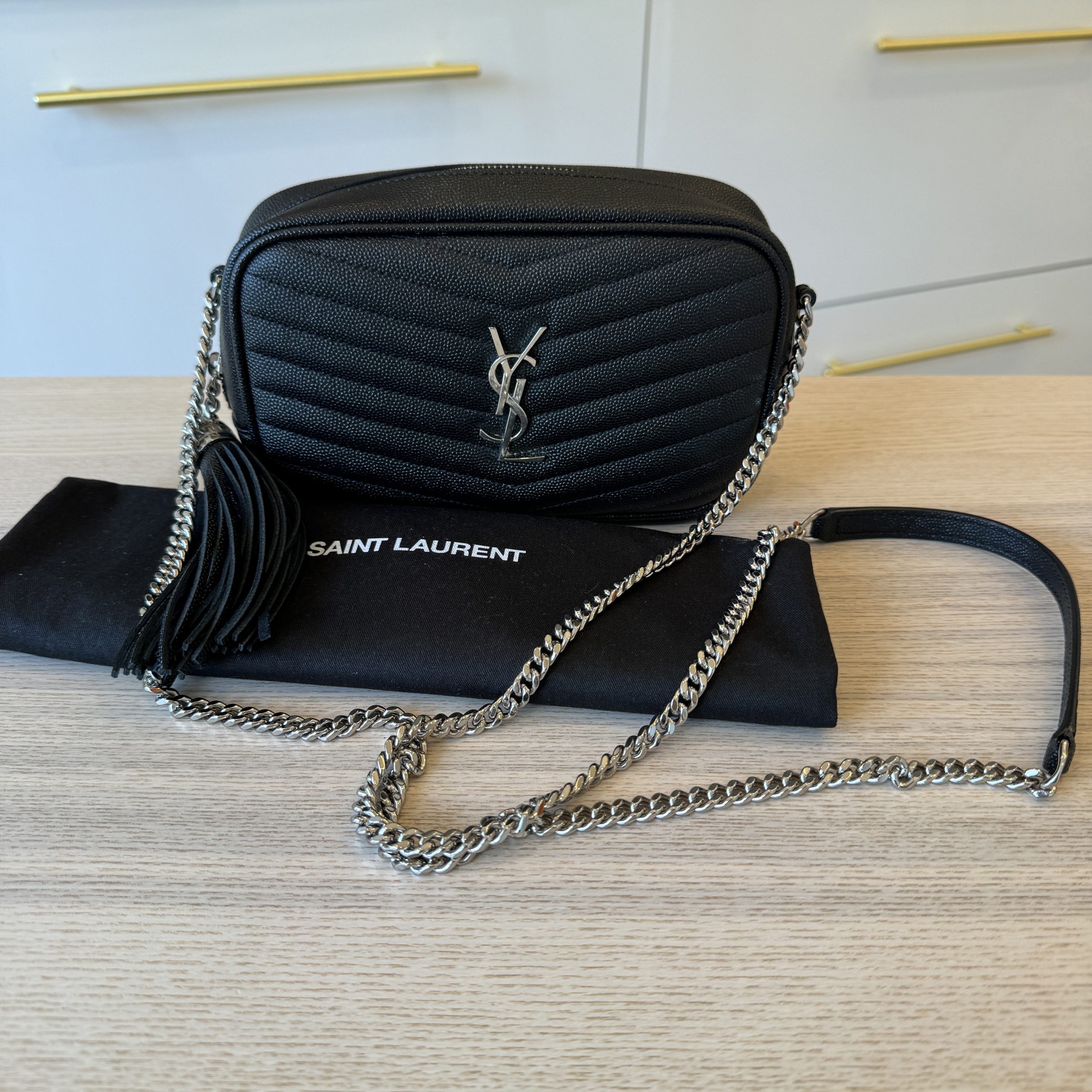 SAINT LAURENT Calfskin Matelasse Monogram Lou Camera Bag Black