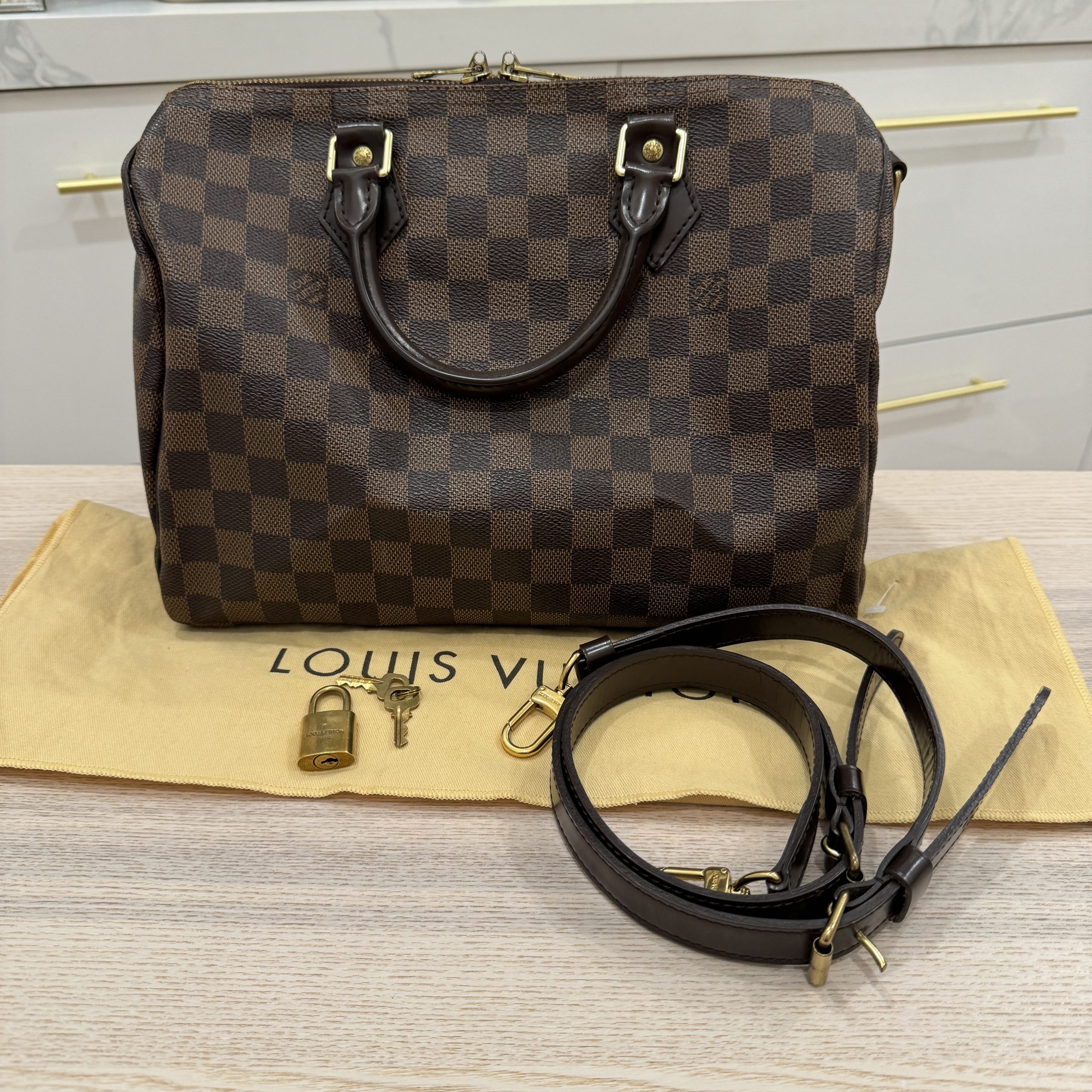 auth LOUIS VUITTON Speedy 30 Bandouliere Damier Ebene