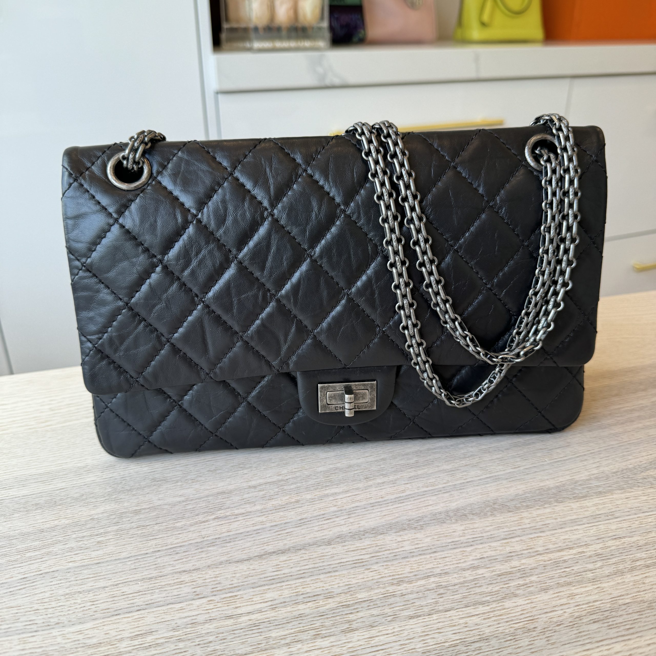 Chanel Aged Calfskin Quilted 2.55 Reissue 227 Flap Black