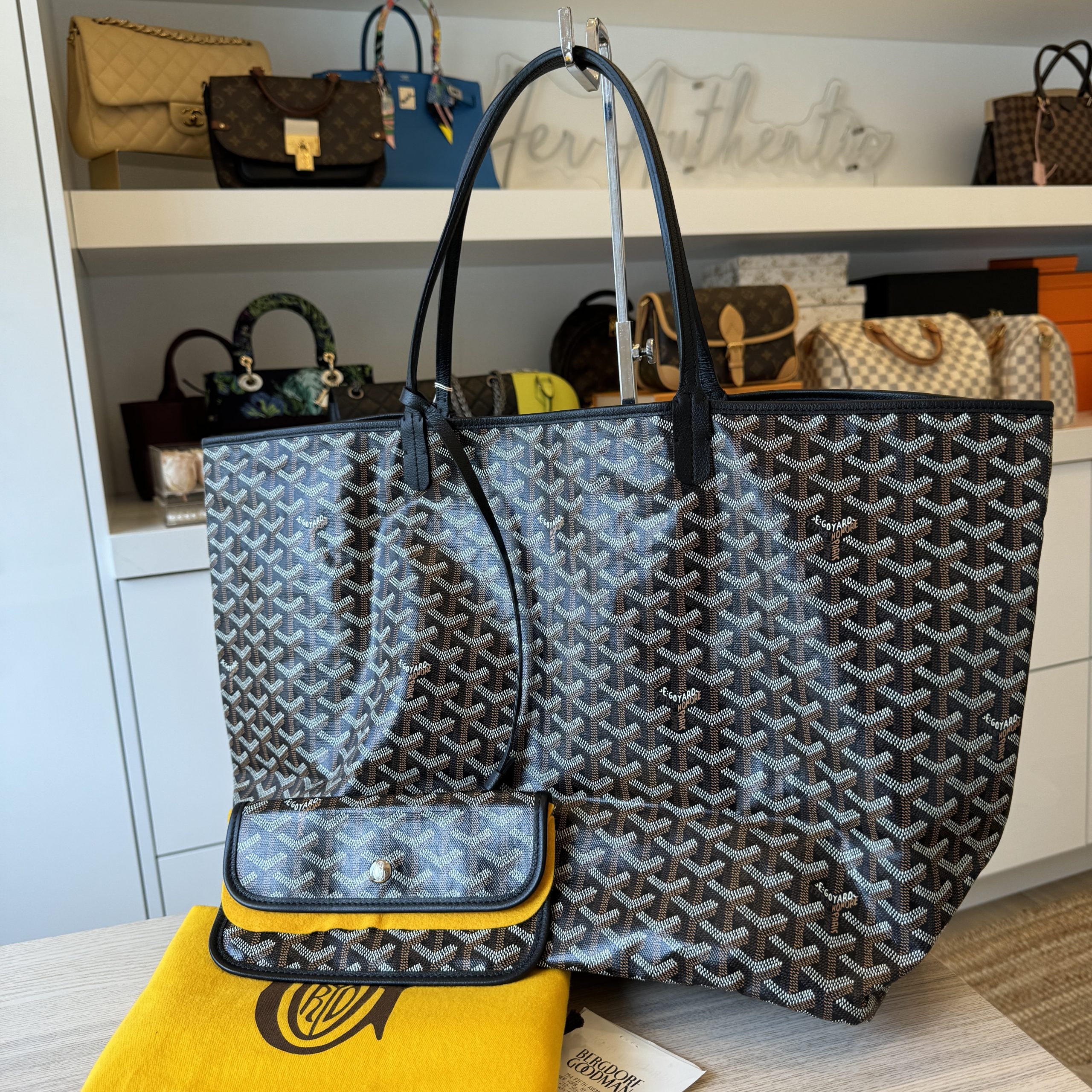 Goyard, Bags, Authentic Goyard St Louis Gm Black Tote With Receipt