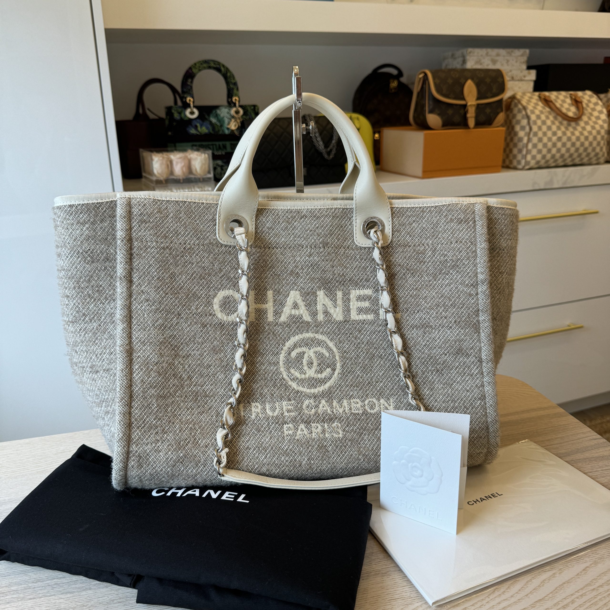 gray chanel tote bag