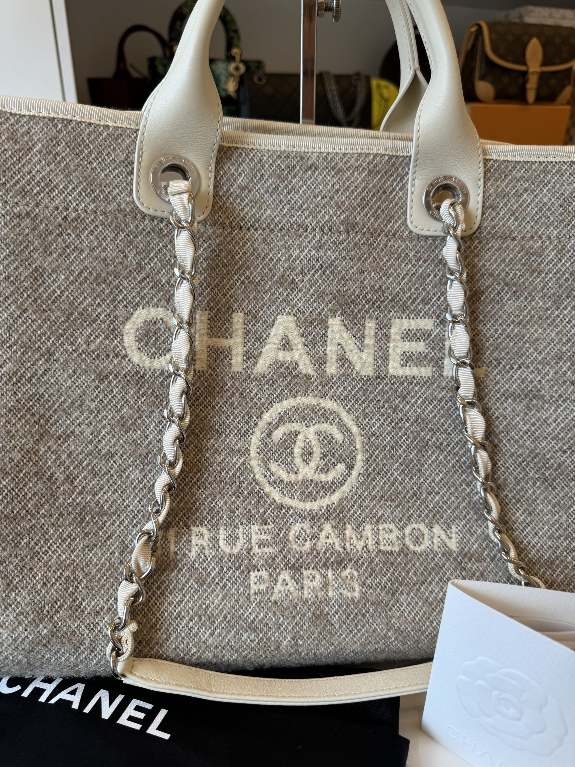 Chanel Grey and Beige Large Deauville of Wool Felt with Silver