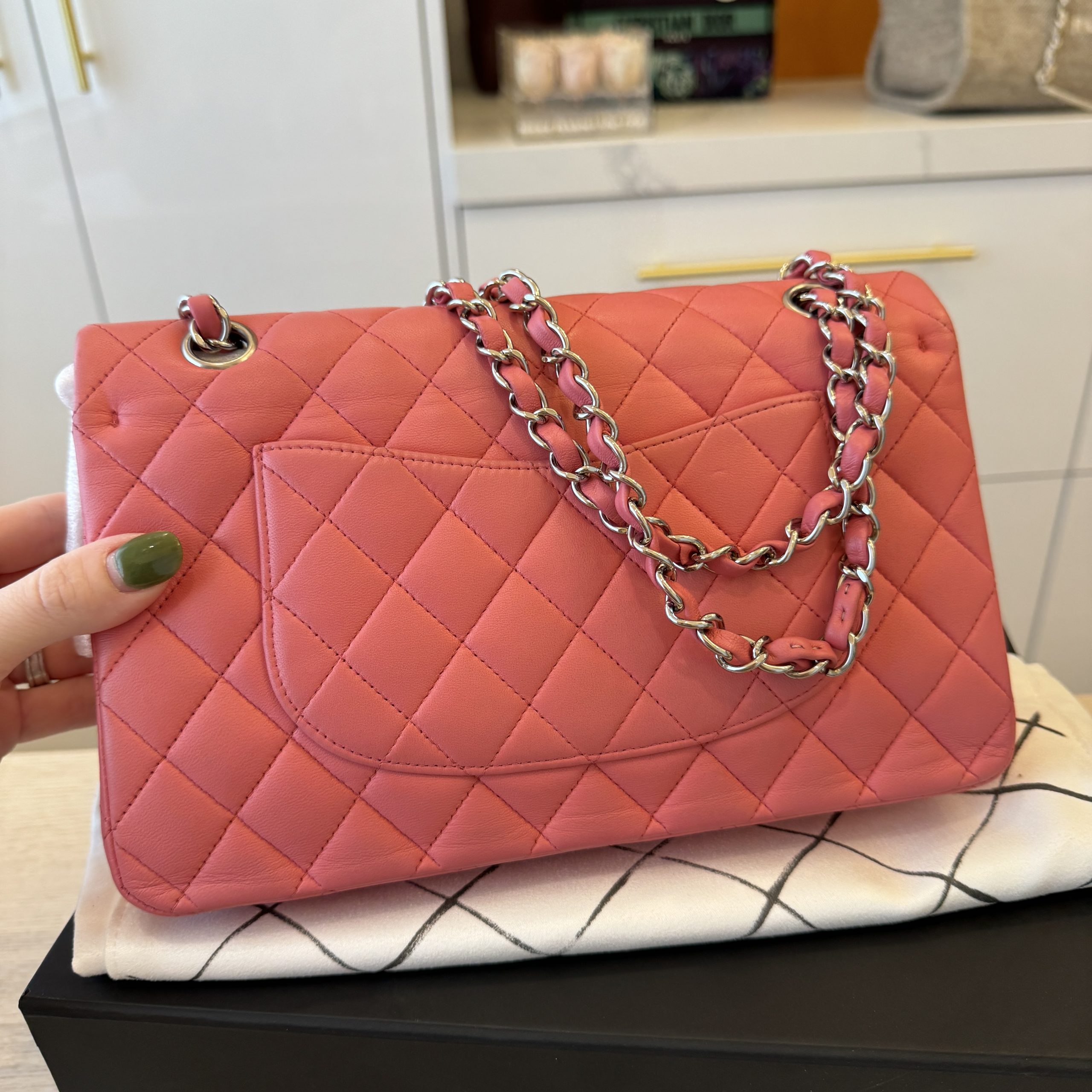 Chanel Lambskin Quilted Medium Double Flap Pink Silver Hardware