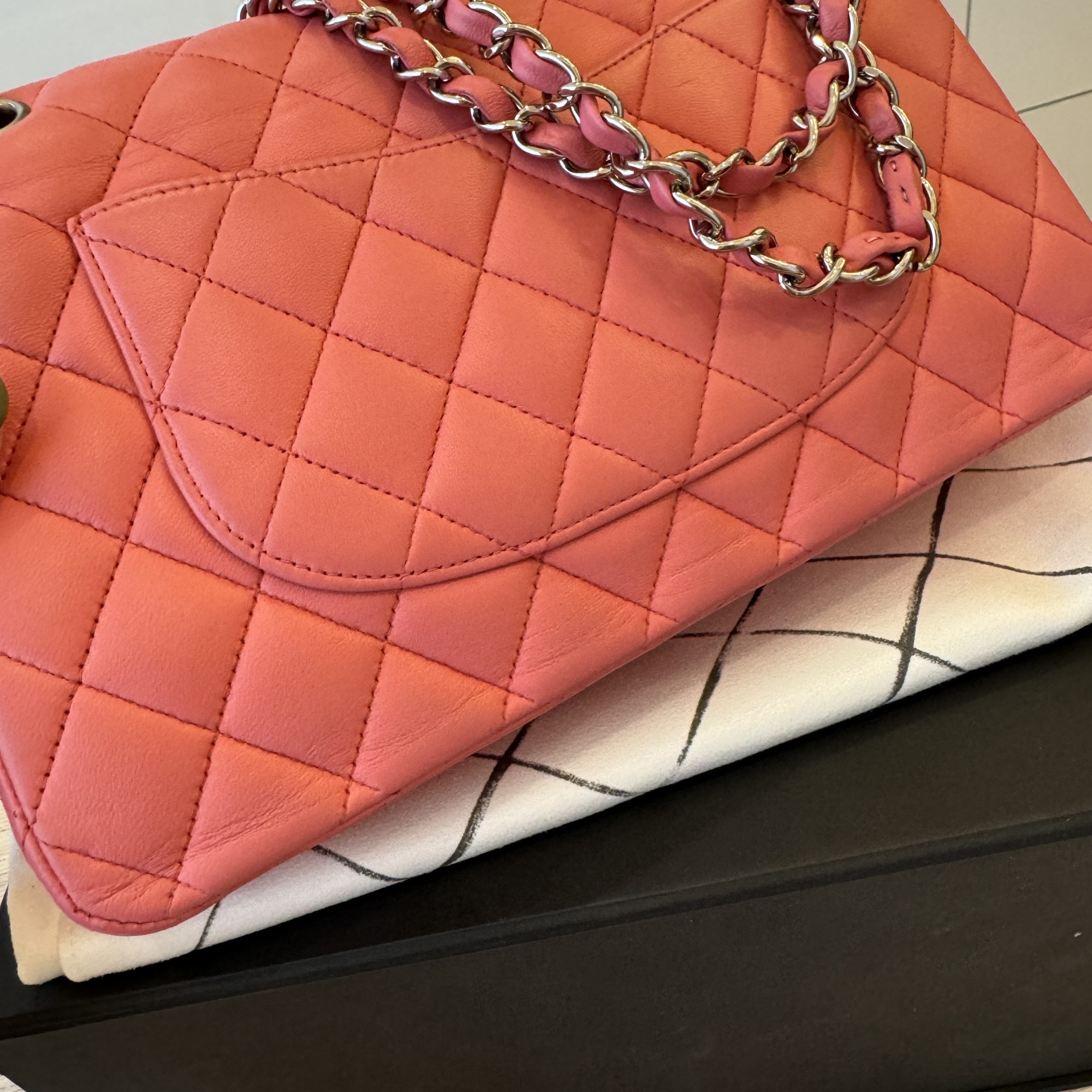 Chanel Lambskin Quilted Medium Double Flap Pink Silver Hardware