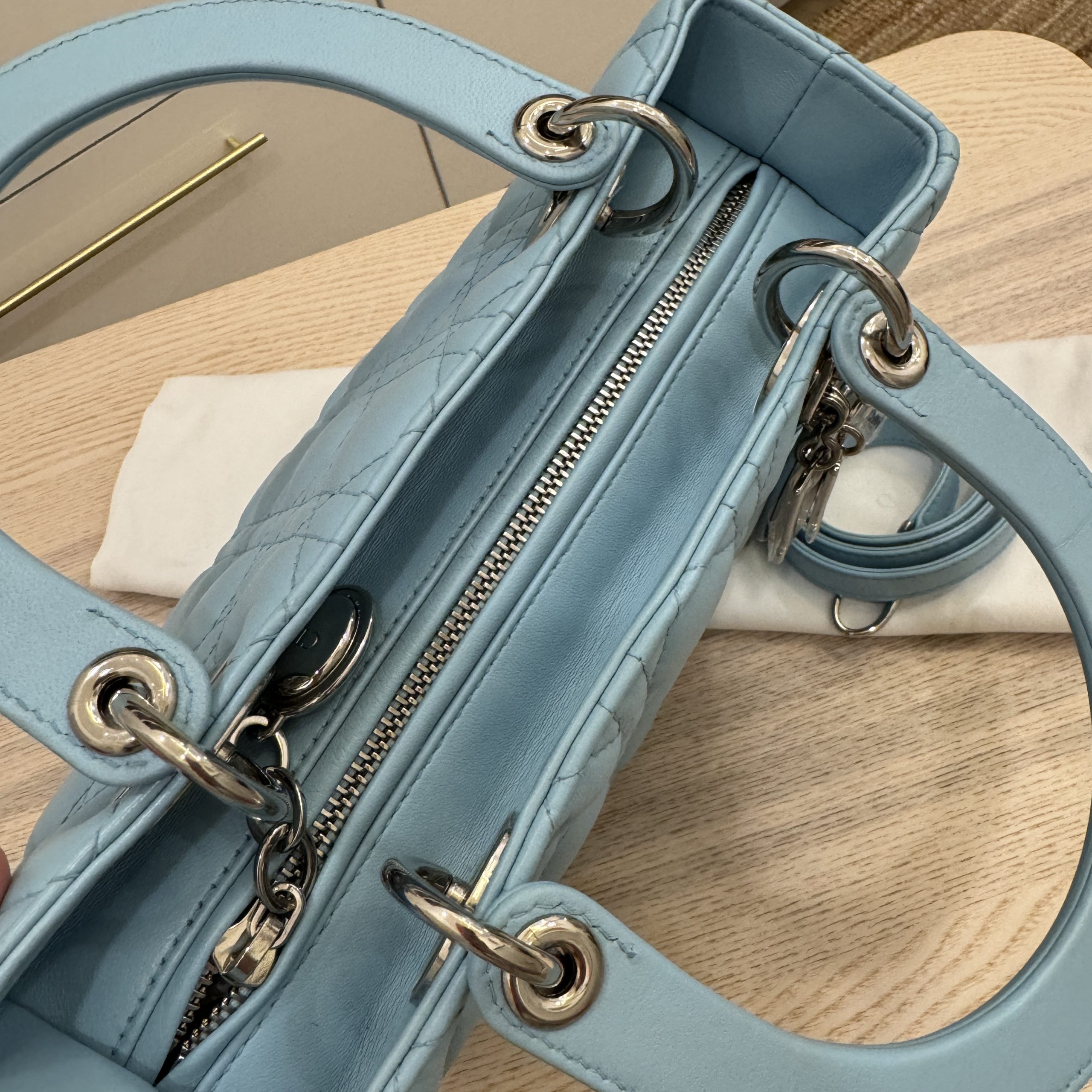 Christian Dior Lambskin Cannage Medium Lady Dior Light Blue Silver Hardware