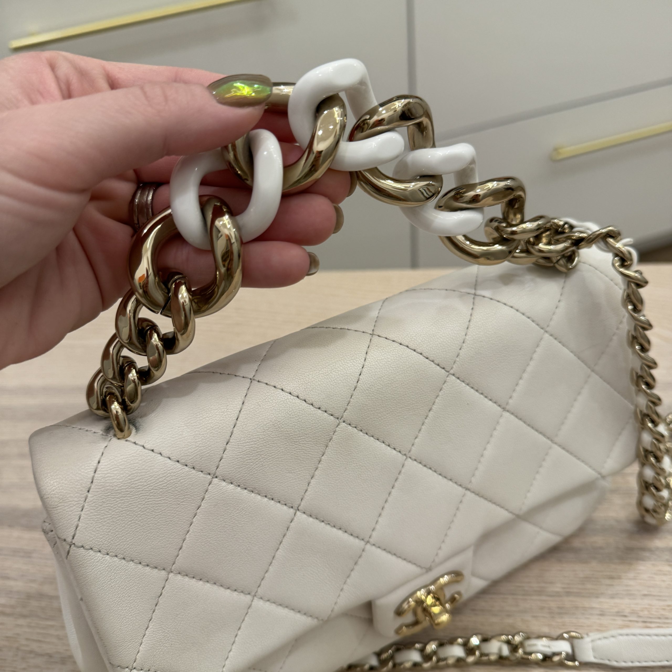 White chanel bag gold chain new arrivals
