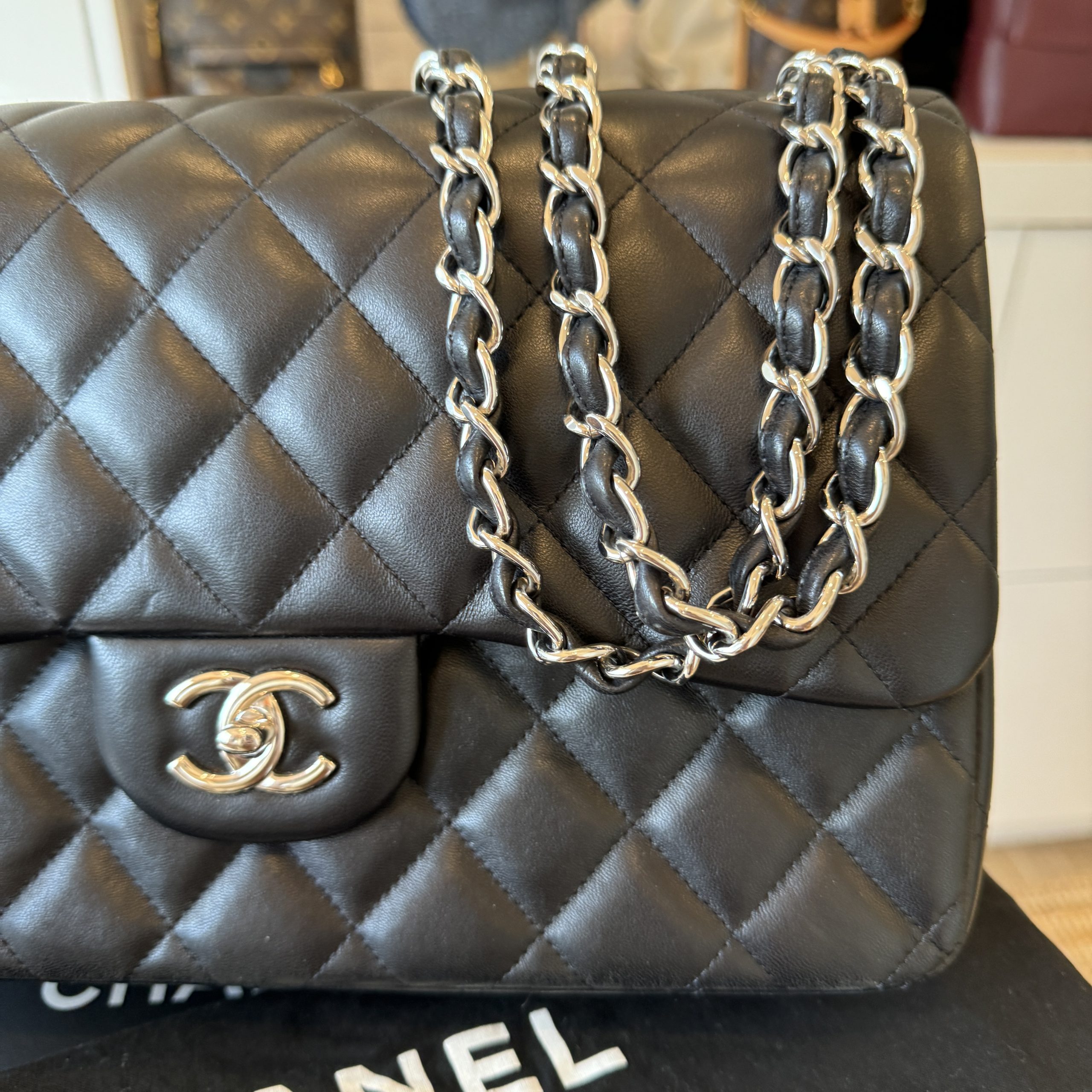 black chanel purse with chain strap