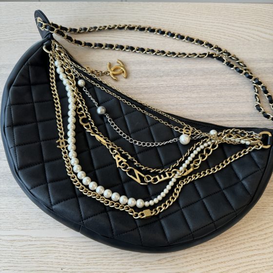 Chanel Lambskin Quilted All About Chains Hobo Blacka