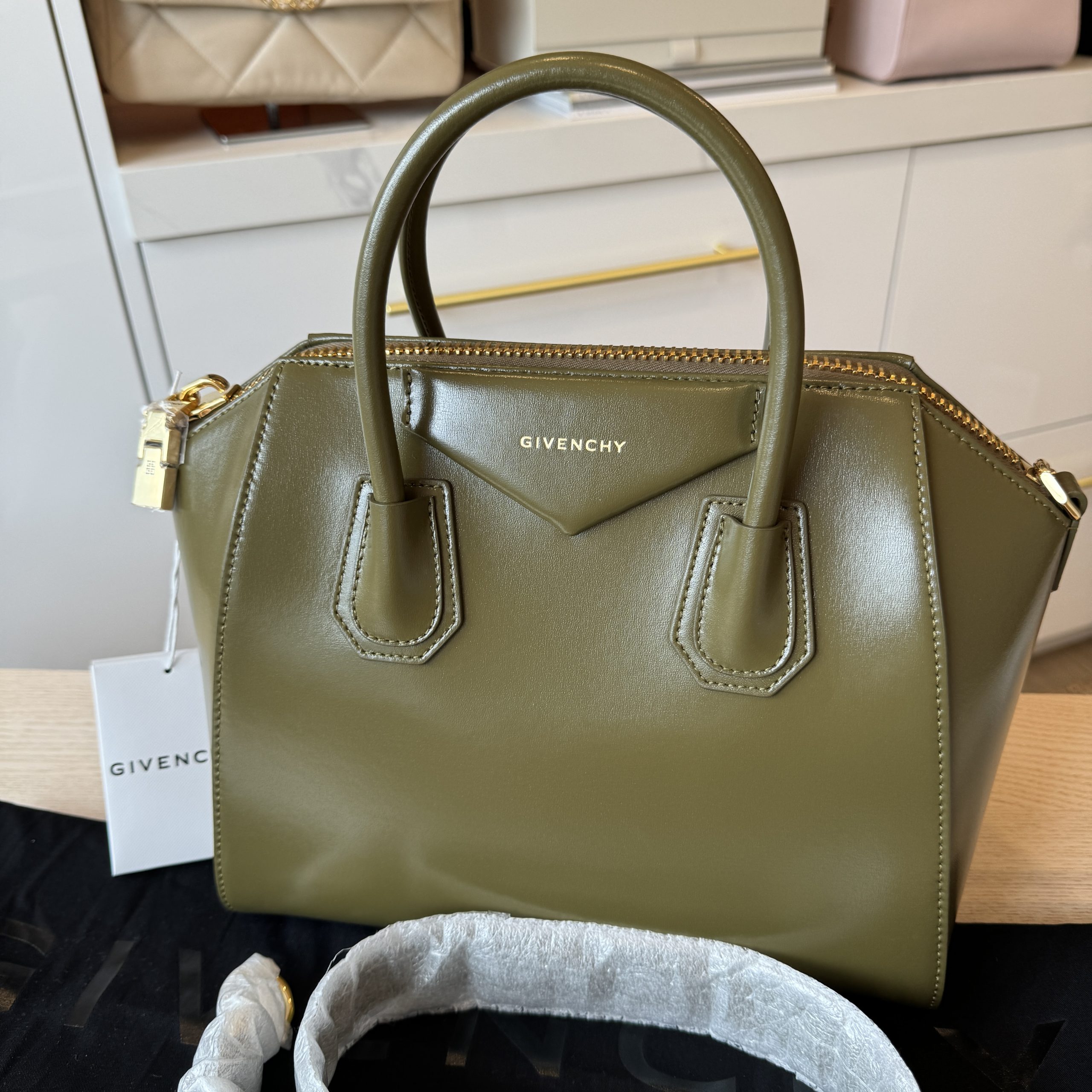 Givenchy Grained Leather Small Antigona Dark Khaki