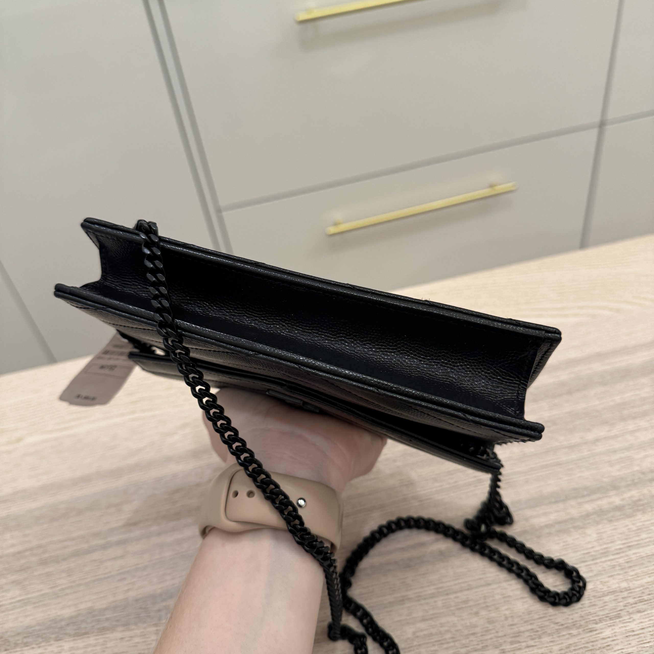 Saint Laurent Envelope Quilted Leather Chain Wallet Black / Black Hardware