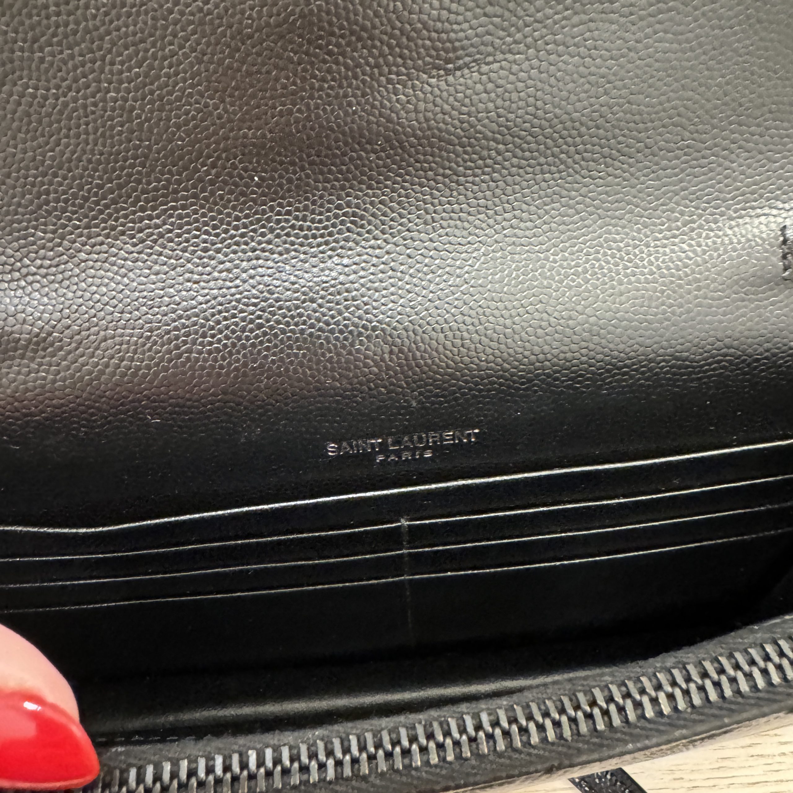 Saint Laurent Envelope Quilted Leather Chain Wallet Black / Black Hardware