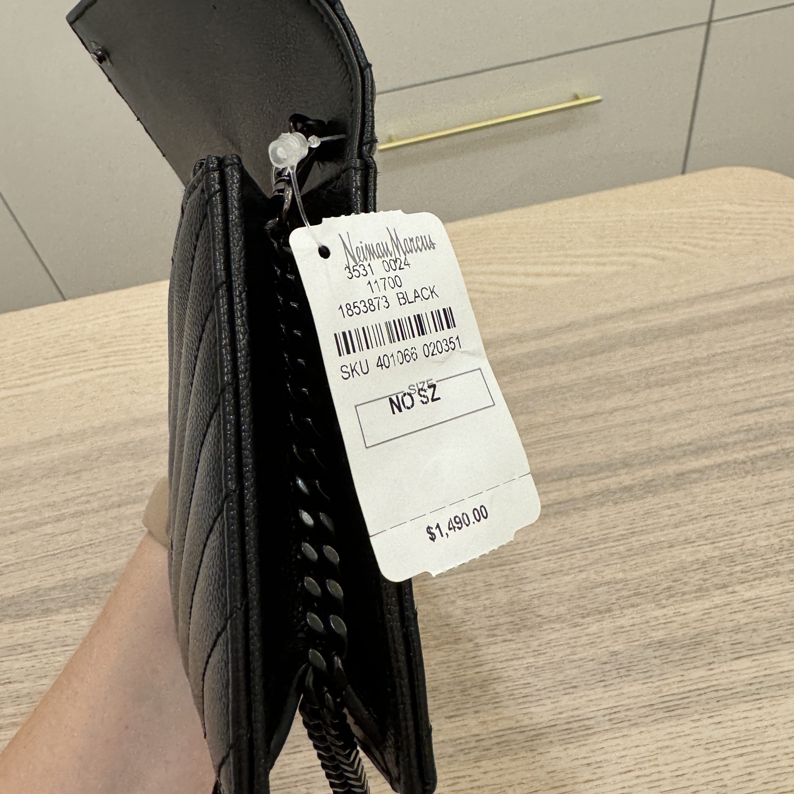 Saint Laurent Envelope Quilted Leather Chain Wallet Black / Black Hardware