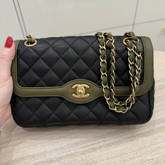 Chanel Lambskin Quilted Medium Two Tone Day Flap Black Green