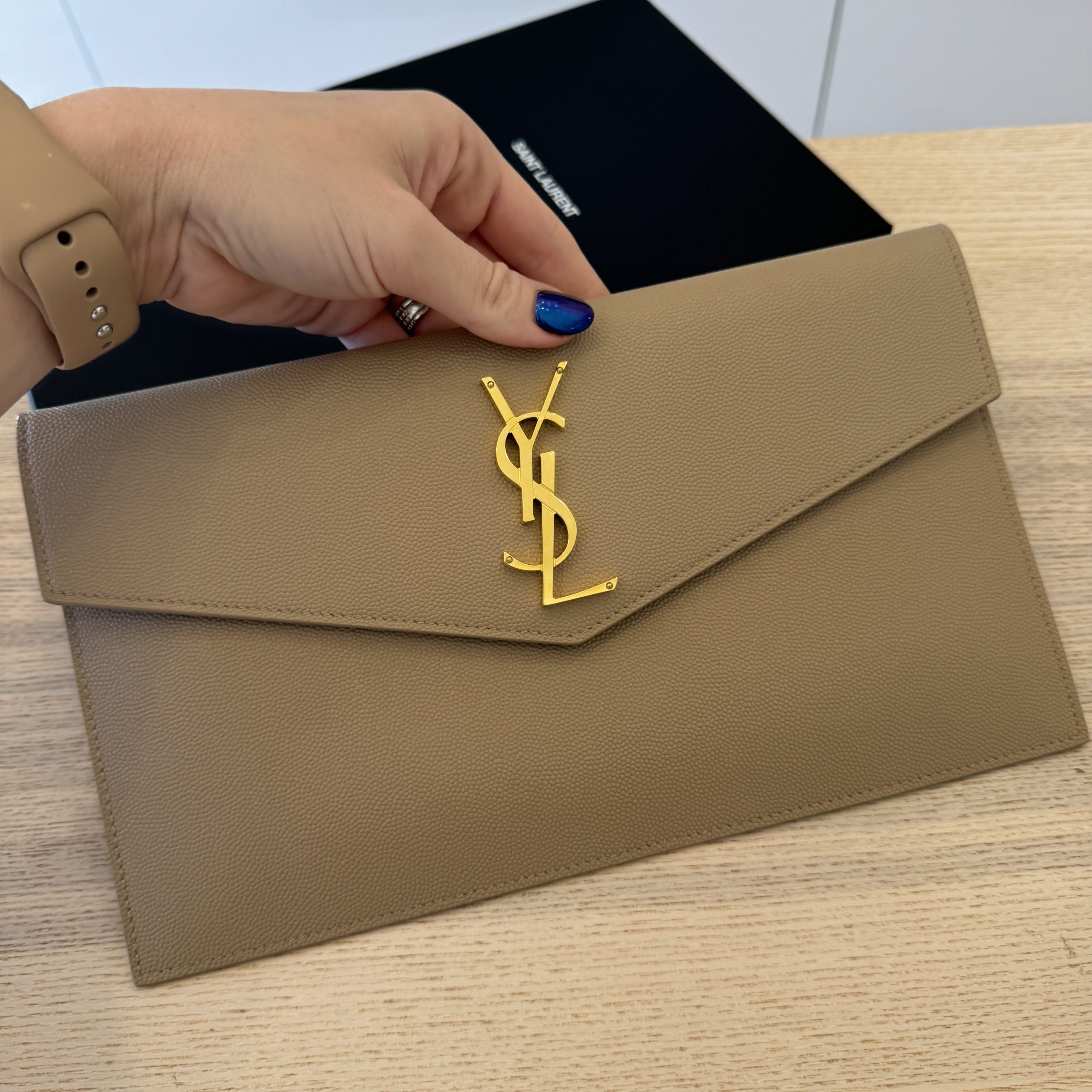 Ysl uptown sale pouch dark beige