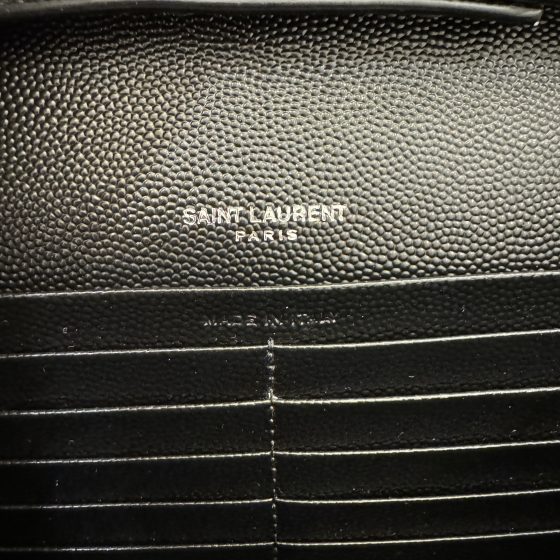 Saint Laurent Grain De Poudre Mixed Matelasse Triquilt Monogram Chain Wallet Black SHW