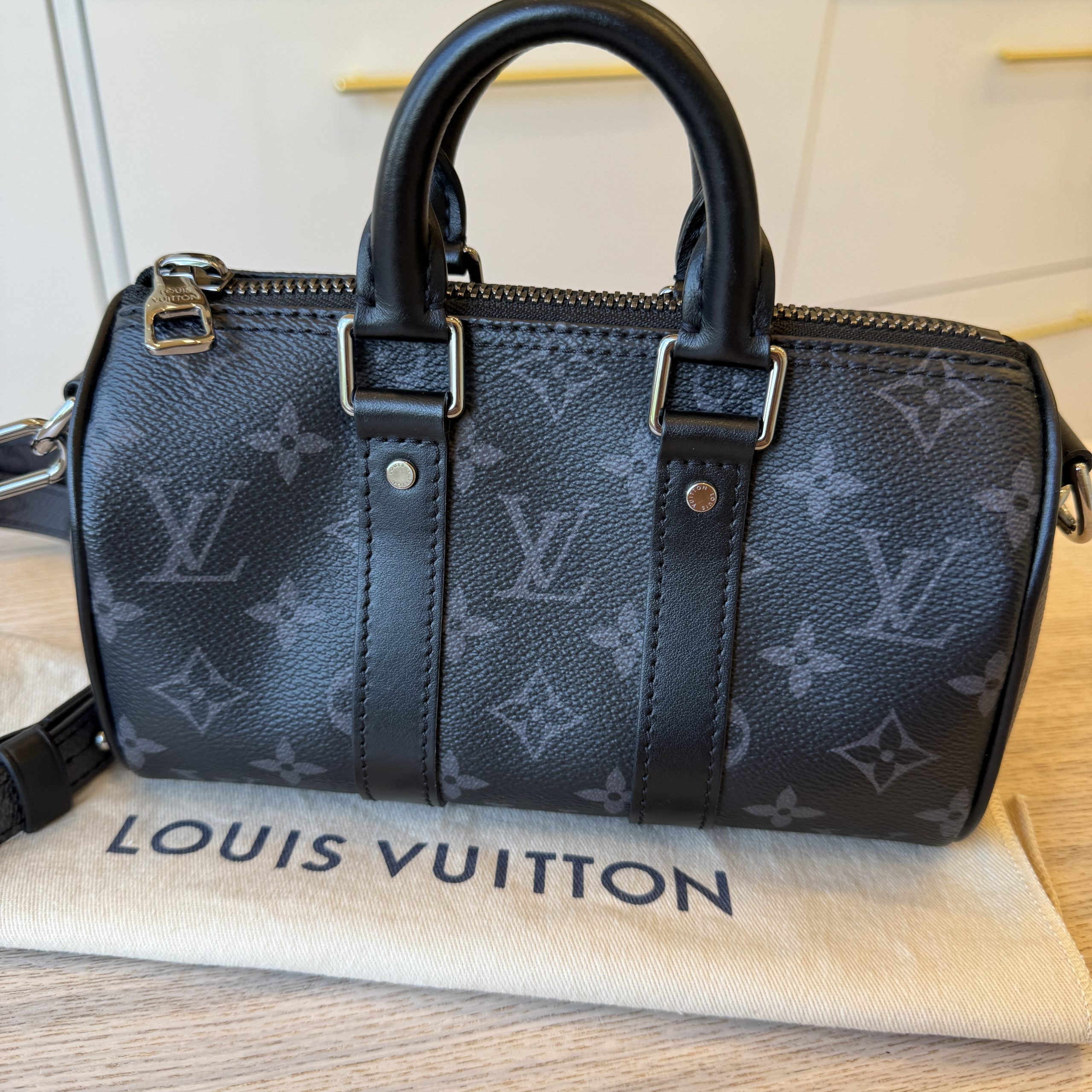 Louis Vuitton Keepall Bandouliere Bag Reverse Monogram Eclipse Canvas XS