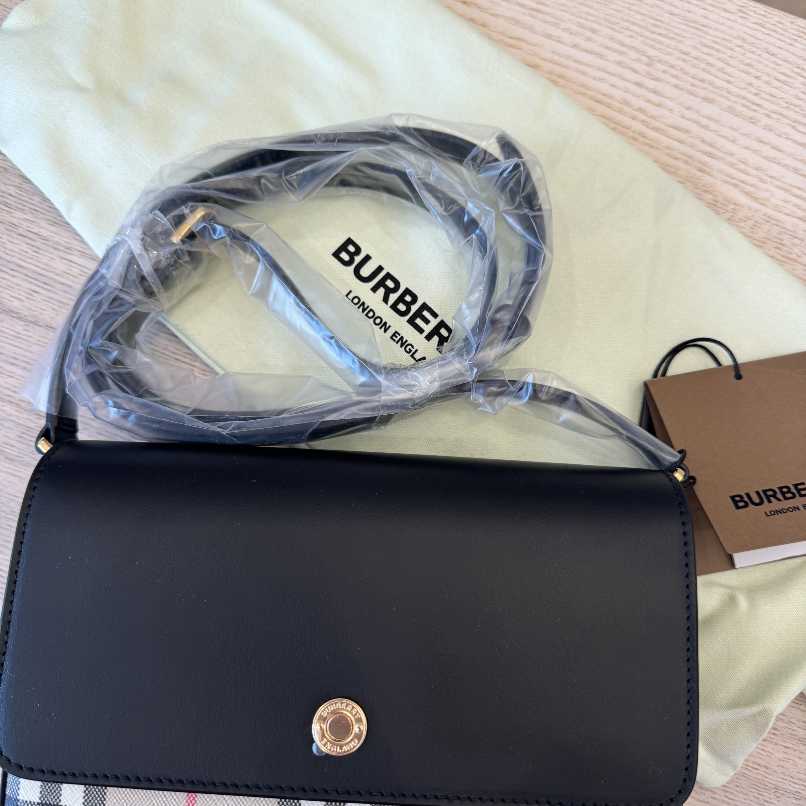 Burberry Hampshire Archive Check Crossbody Bag Black