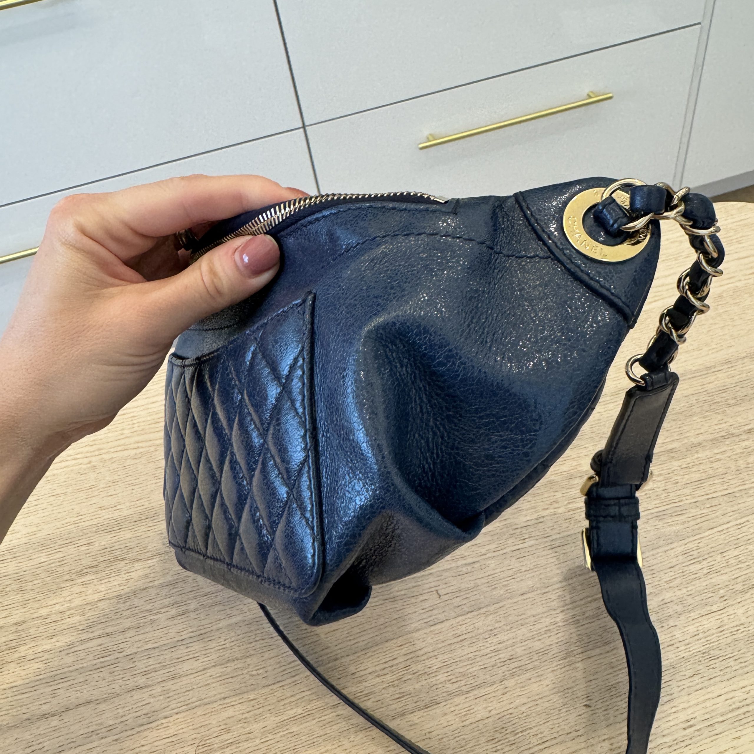 Chanel Crumpled Lambskin Quilted Waist Bag Fanny Pack Blue