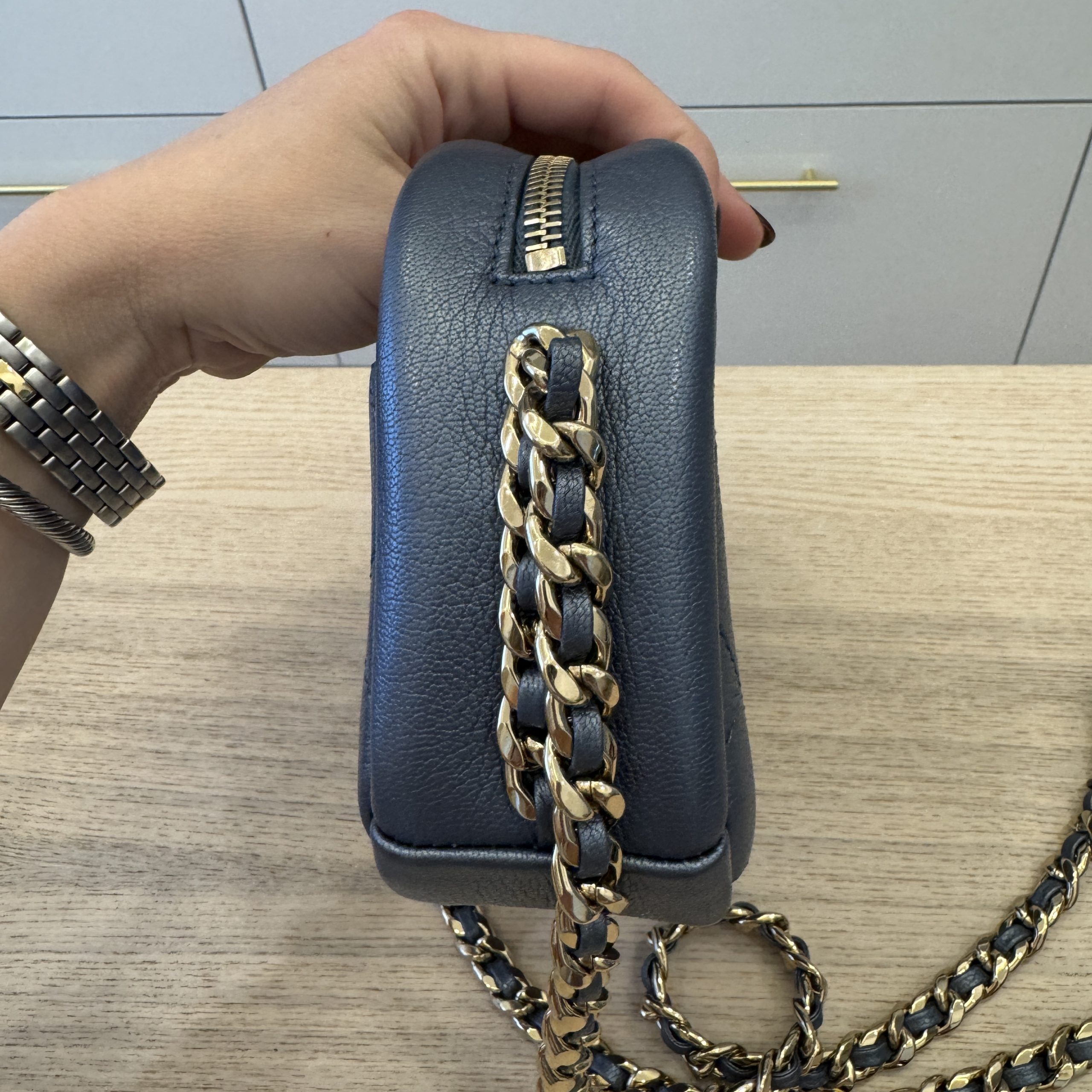Chanel Goatskin Quilted Small Casual Trip Camera Case Blue