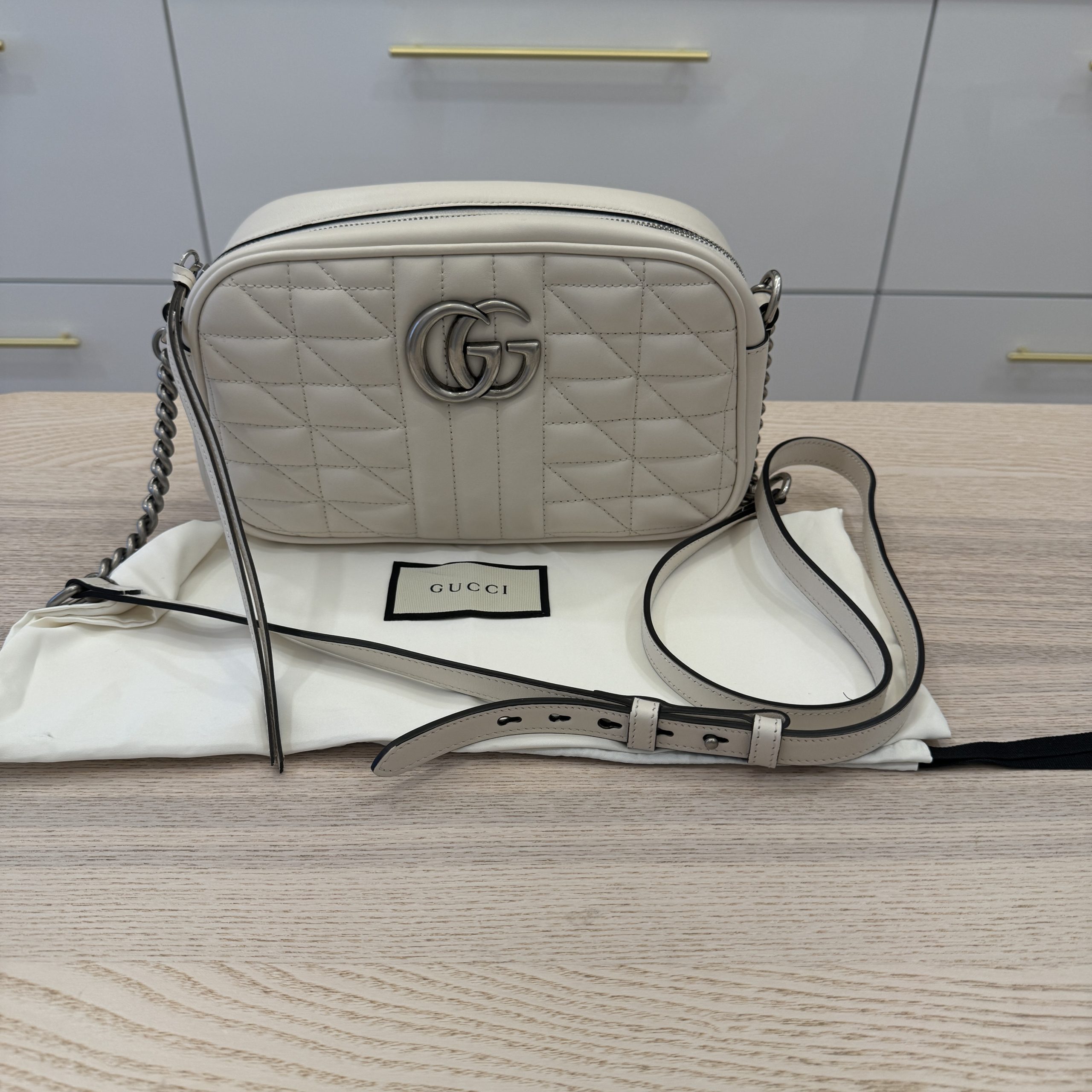 Gucci Matelasse Small GG Marmont White and Silver Hardware New Model