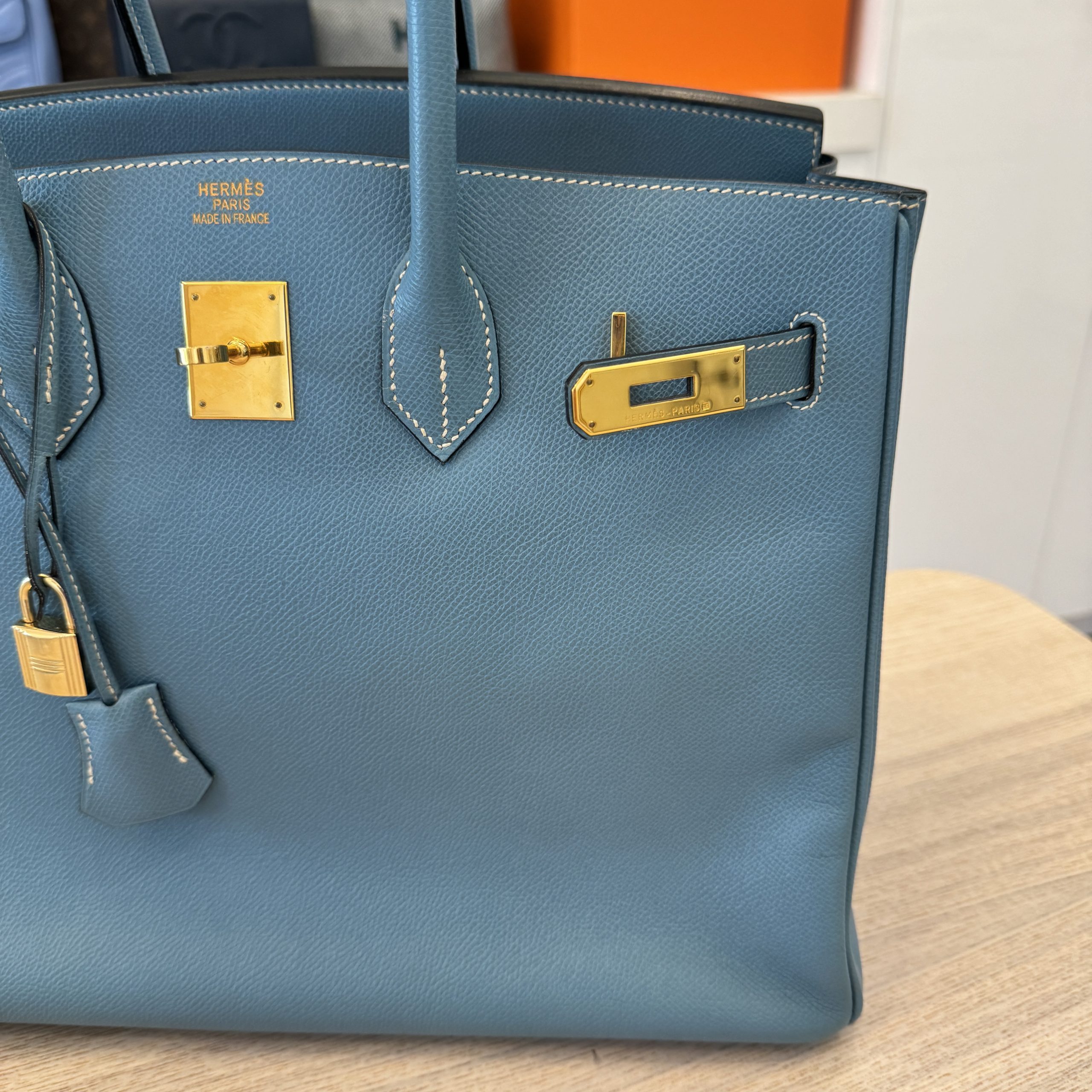 Hermes Epsom Birkin 35 Blue Jean Gold Hardware