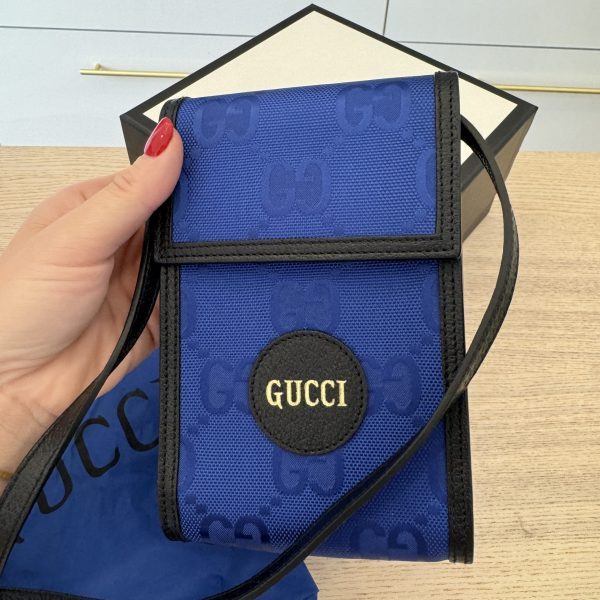 Gucci Econyl Nylon Monogram Off The Grid Crossbody Bag Guilted Blue Black