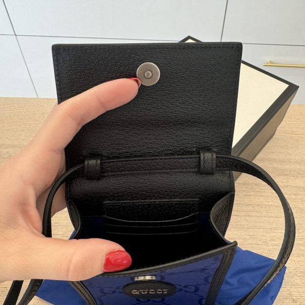 Gucci Econyl Nylon Monogram Off The Grid Crossbody Bag Guilted Blue Black