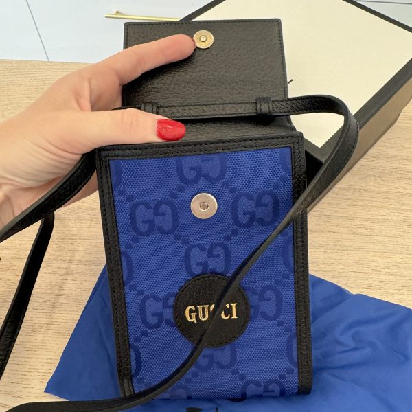 Gucci Econyl Nylon Monogram Off The Grid Crossbody Bag Guilted Blue Black