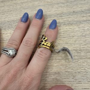 Balenciaga Gold Typo Striped Ring Size 6