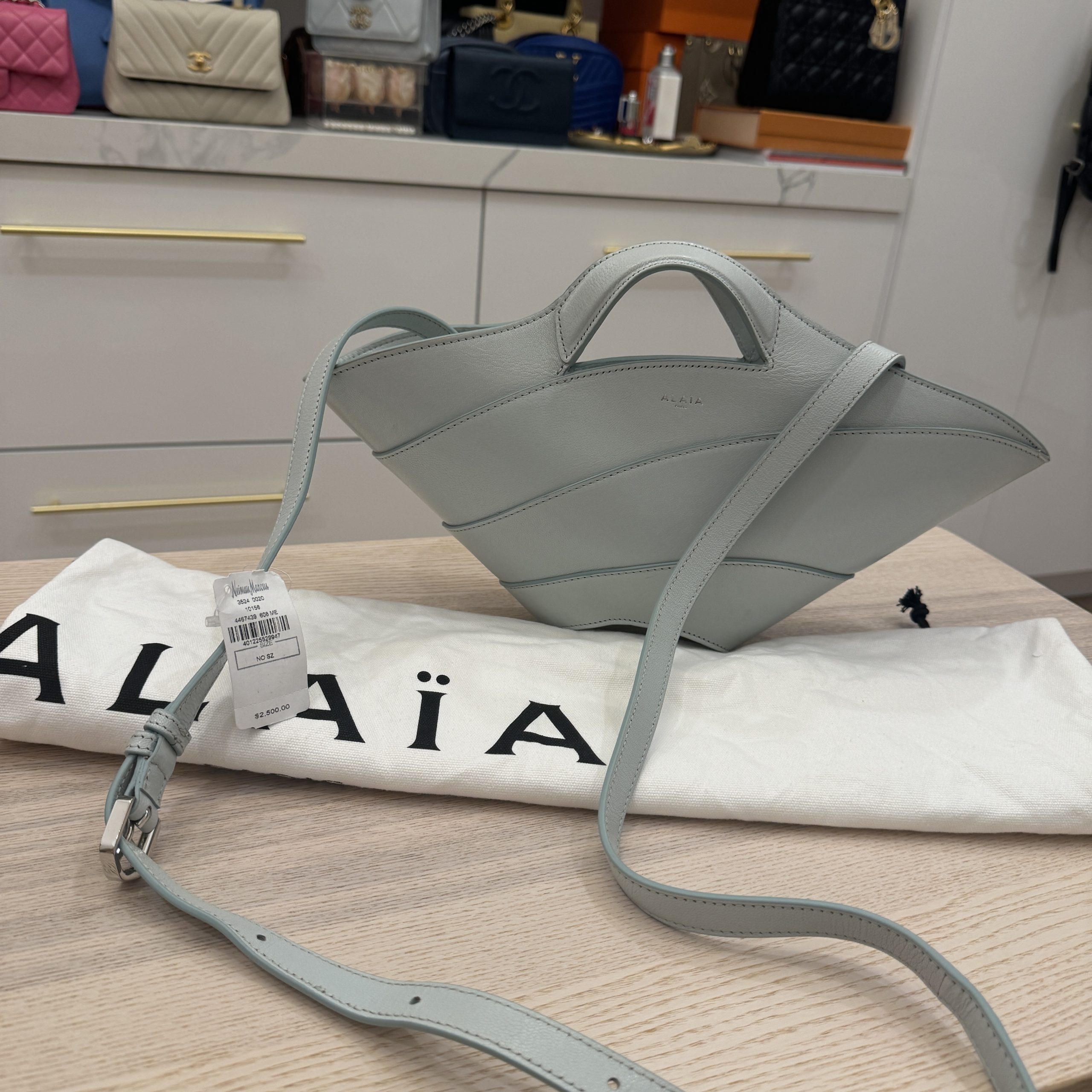 Alaia Khaima Small Leather Bag Light Blue
