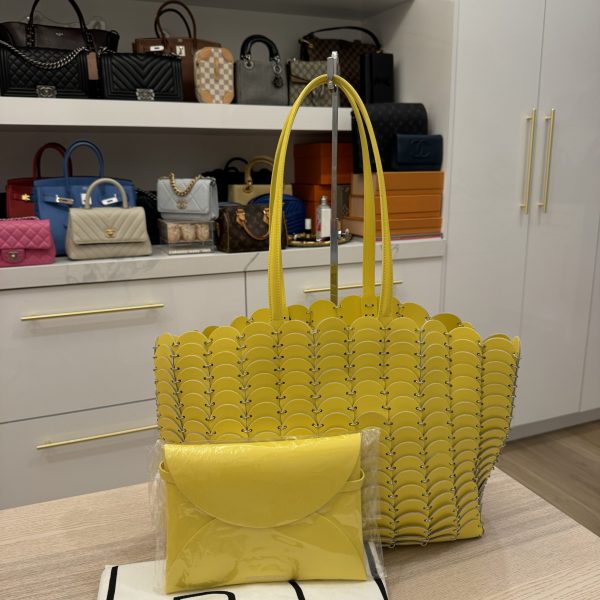 Rabanne Chain-Link Leather Tote Bag Yellow