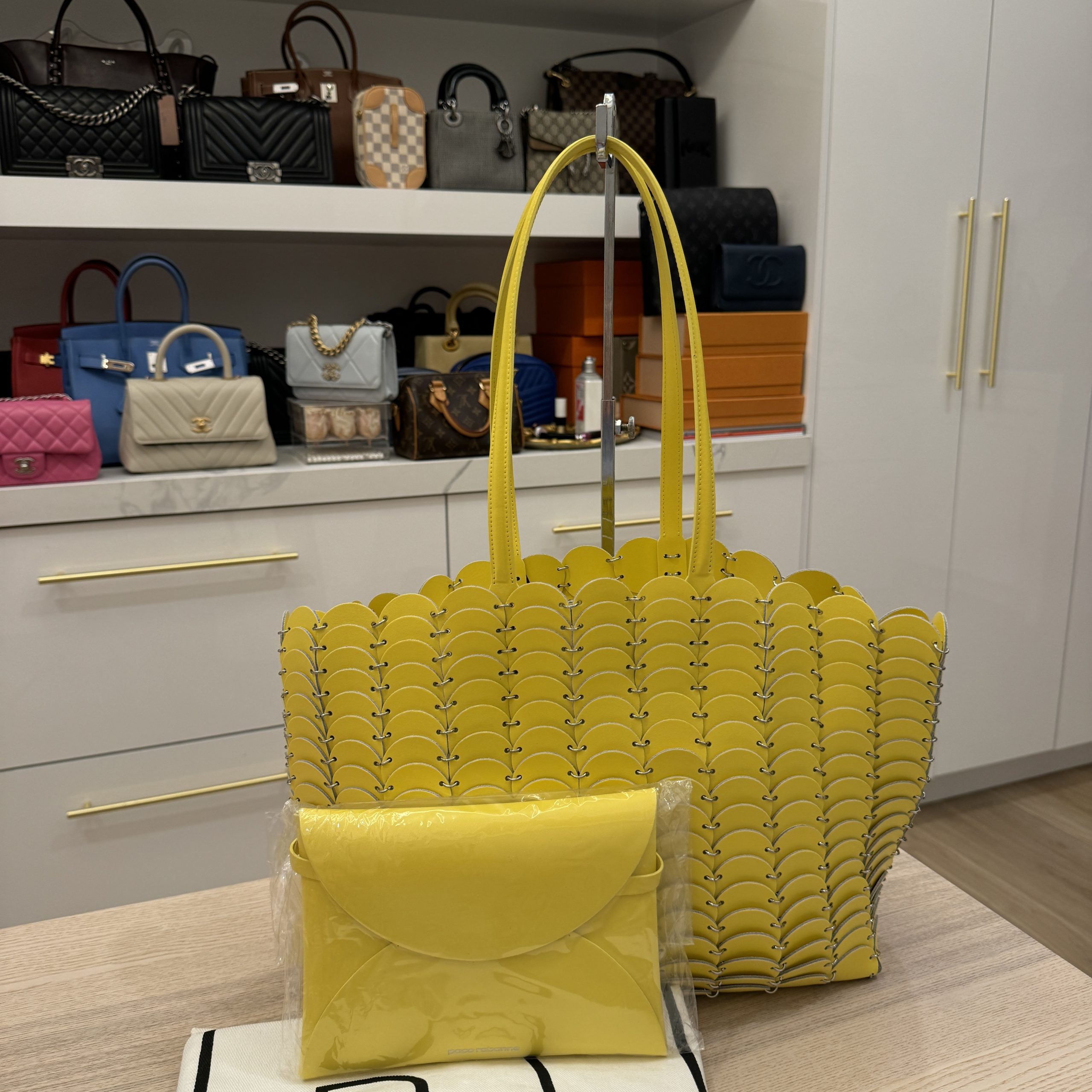 Yellow leather tote bag hotsell