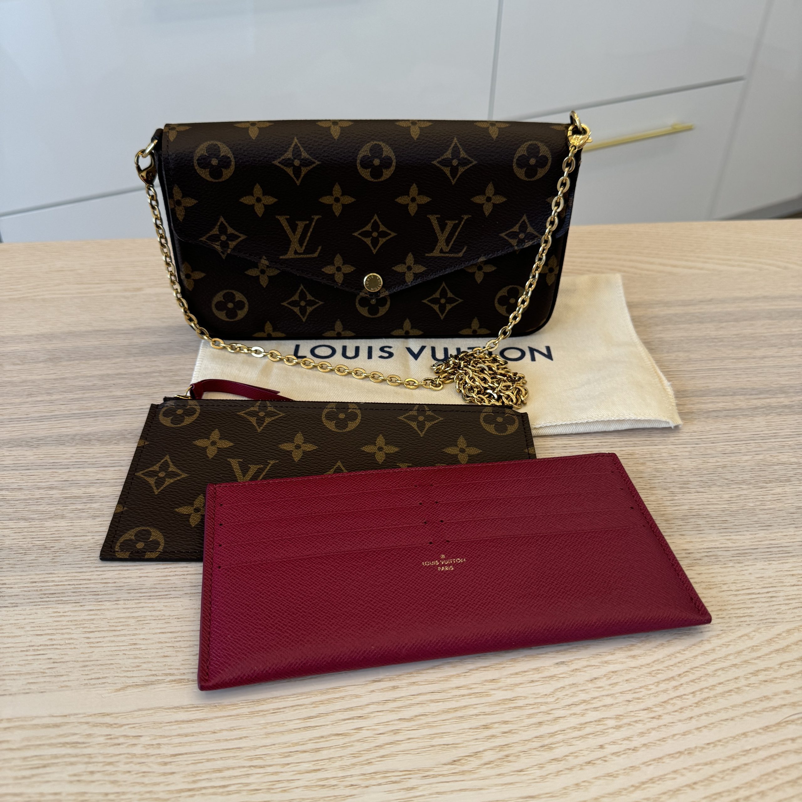 Louis Vuitton Monogram Pochette Felicie Chain Wallet Fuchsia