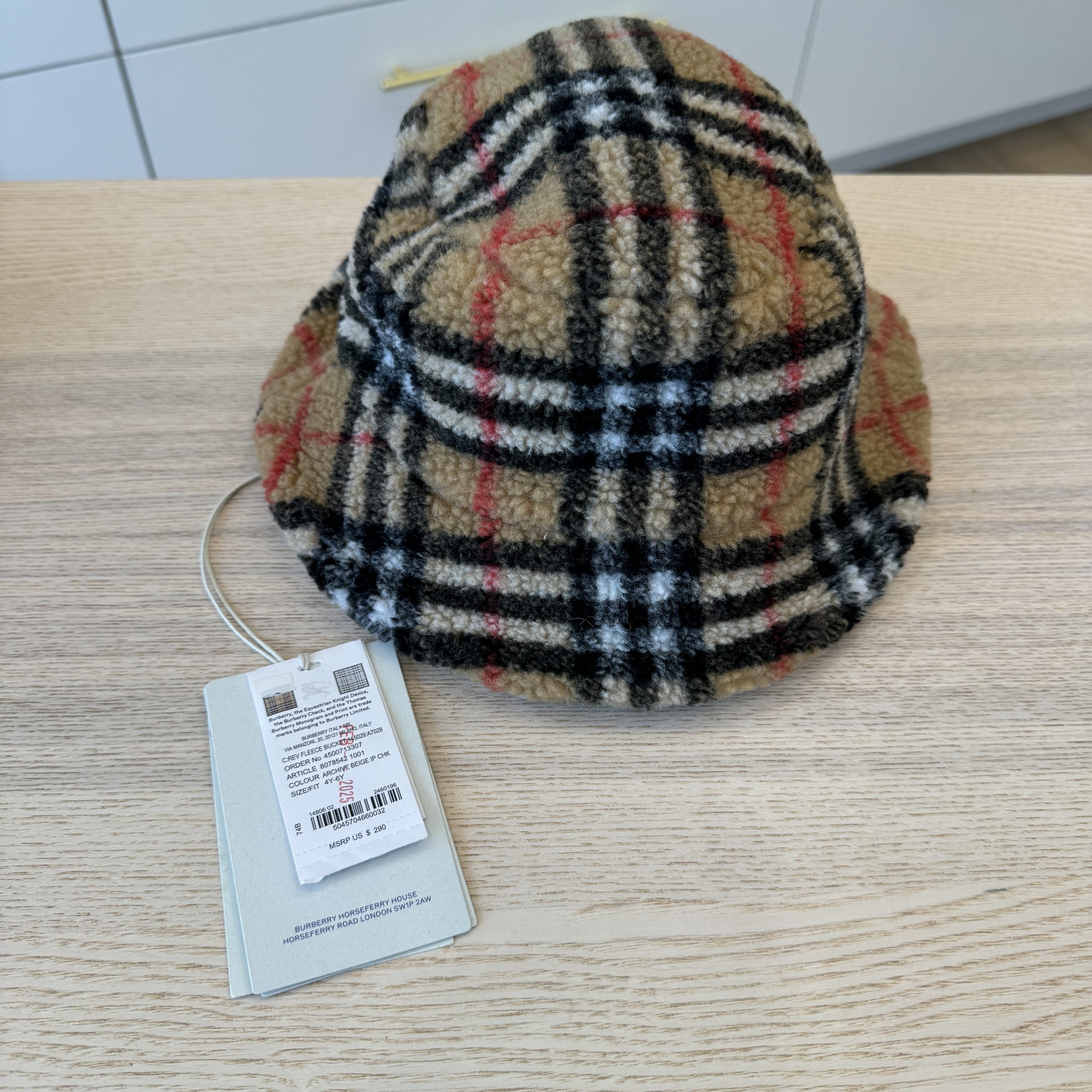Burberry Girls Fleece Reversible Bucket Hat House Check 4-6Y