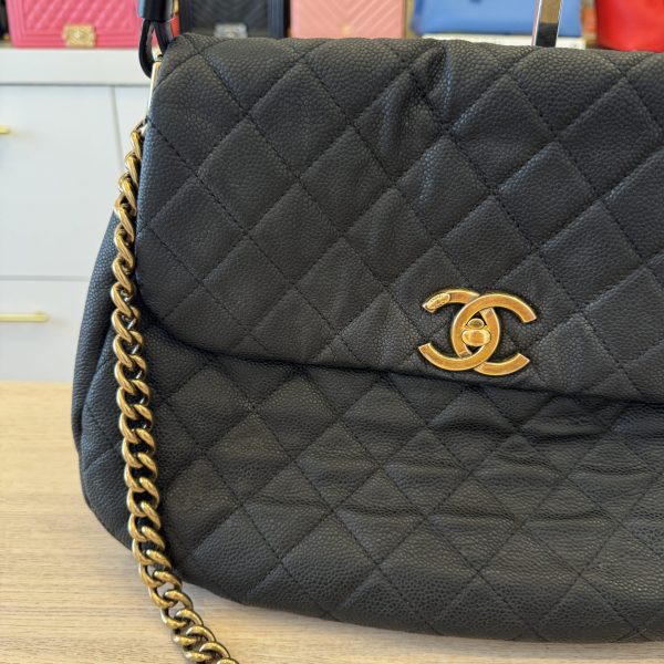 Chanel Country Chic Flap Messenger Bag Quilted Caviar Large Black Antique Gold Hardware - Image 14