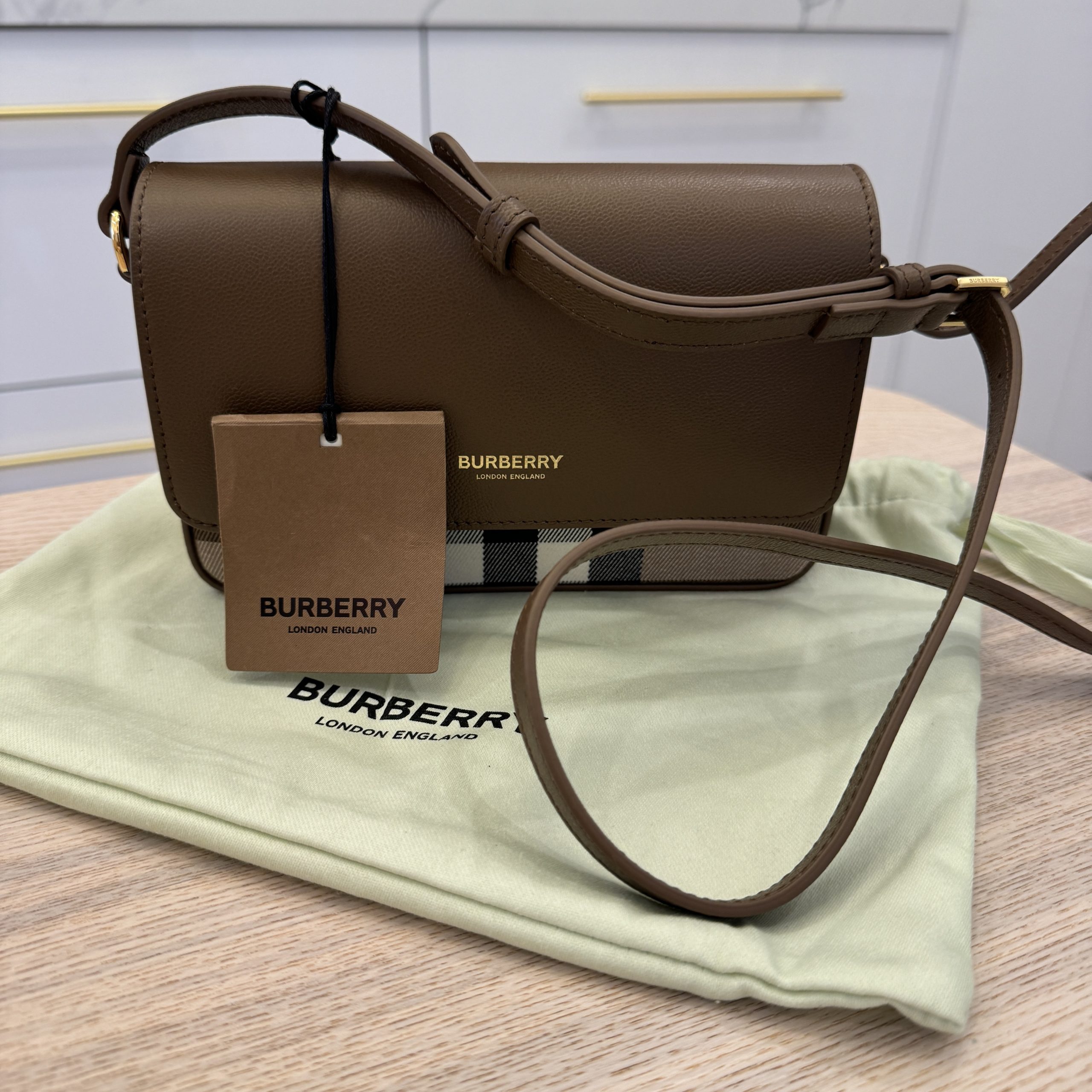Burberry Hampshire House Check Crossbody Bag Earth