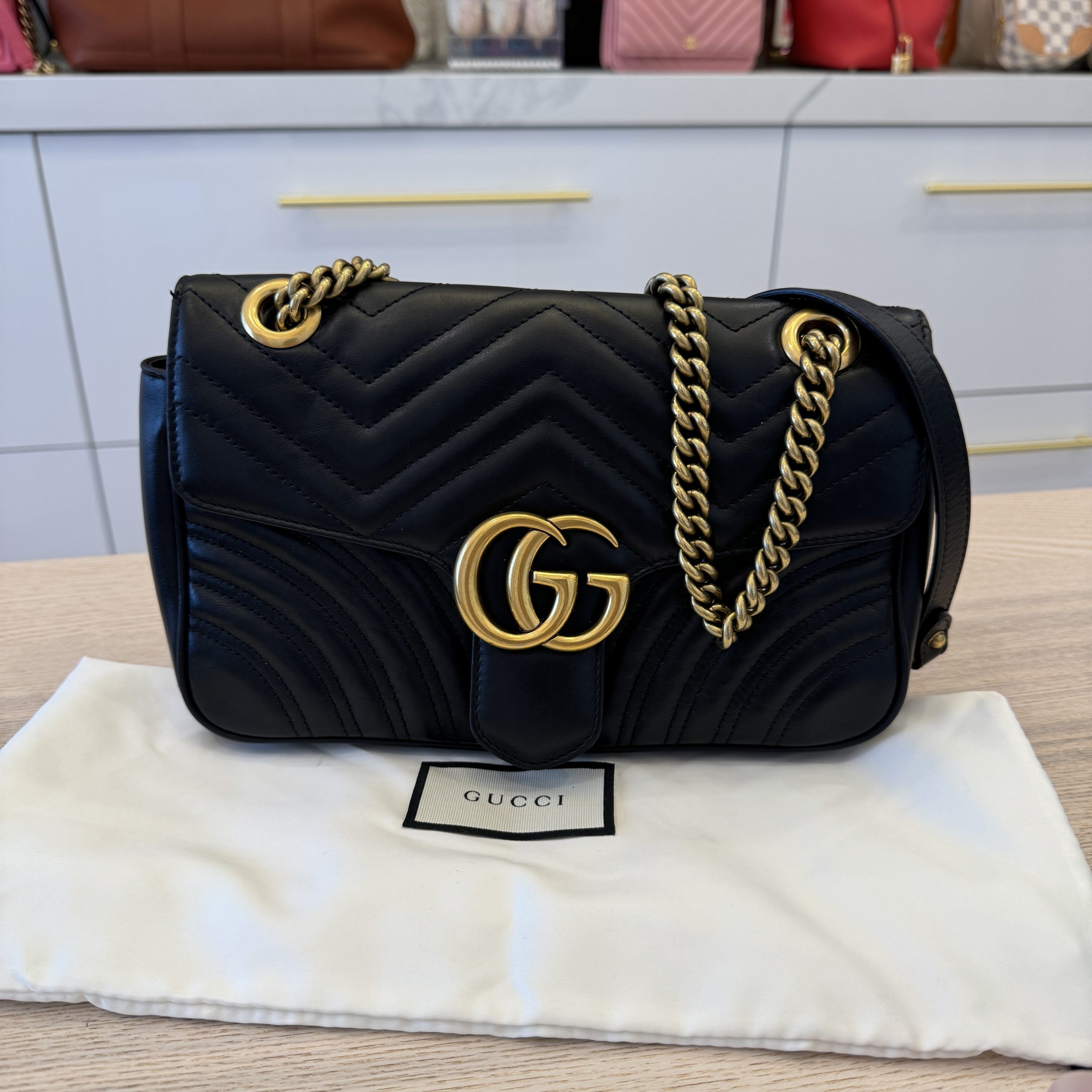 Gucci Matelasse Small GG Marmont Shoulder Bag Black